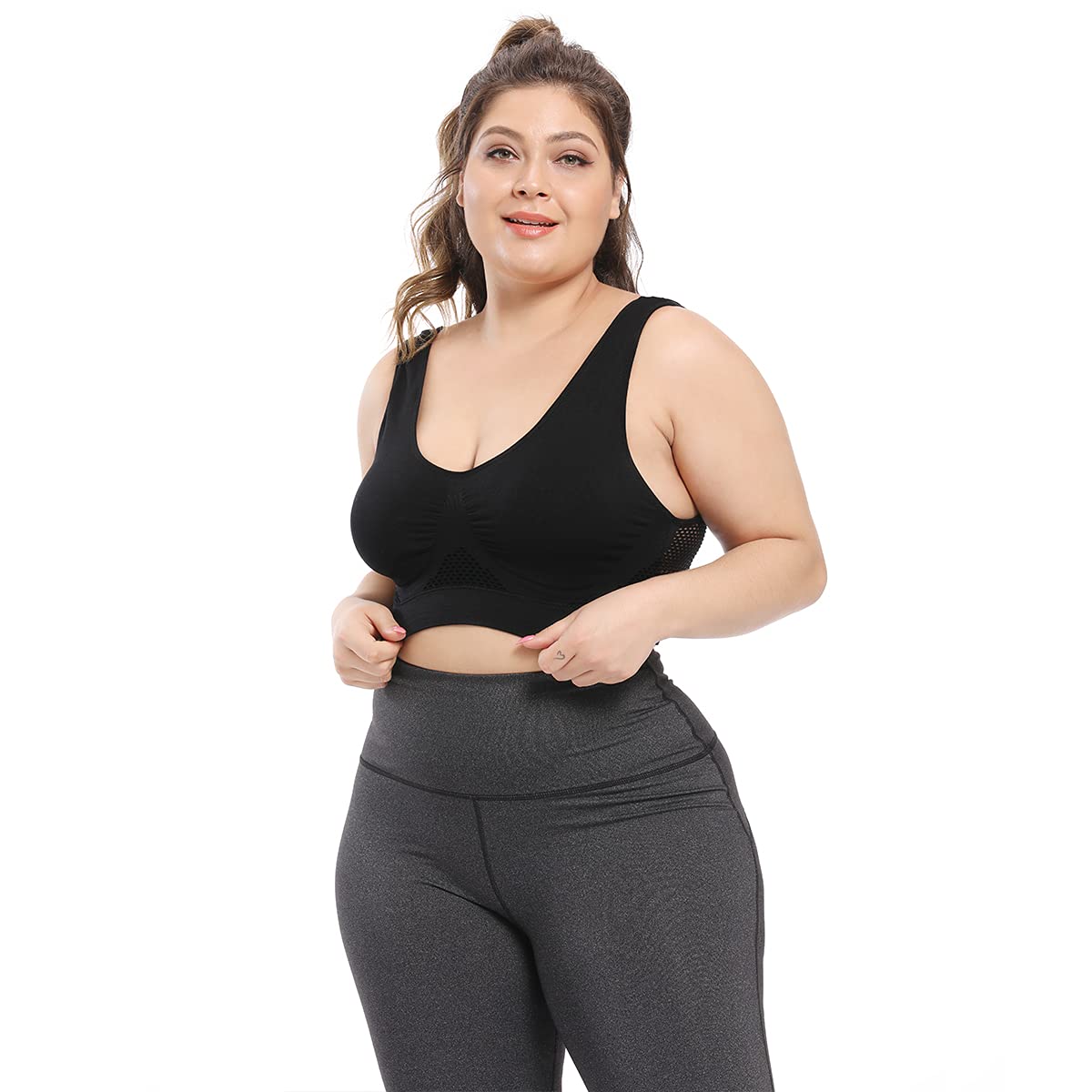 Women's Plus Size Sports Bras - Light Support Seamless Wireless Workout Yoga Gym Fitness Bras with Tank Tops & Crop Tops for Sleeping, Running, and Daily Comfort