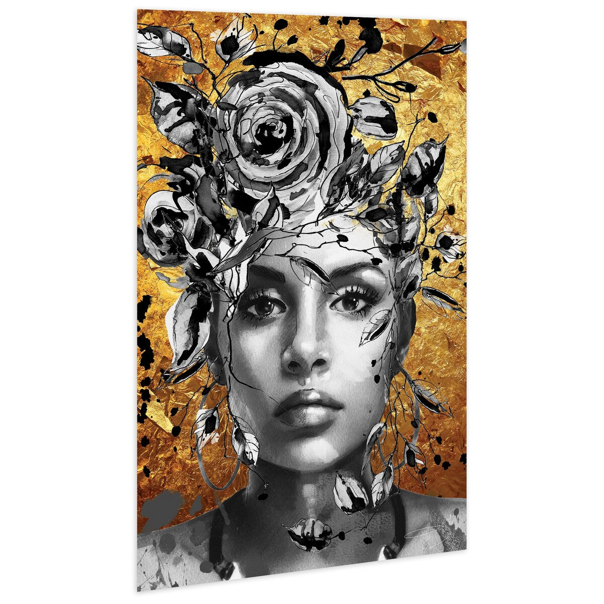 Frameless Floating Tempered Glass Wall Art - 32x48 Inch Modern Floral Decor for Living Room, Bedroom & Office - Beautiful Woman & Flowers Design - Shatterproof Glass Panel Graphic Art