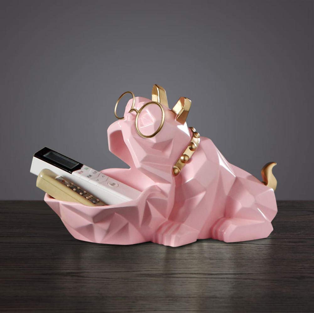 Creative Pink Geometric Bulldog Snack Holder Sculpture - Unique Animal Figurine for Home & Office Decor, Desktop Bookshelf Organizer, Gift Idea for Dog Lovers | Perfect for Living Room, Bedroom & Workspace Decor