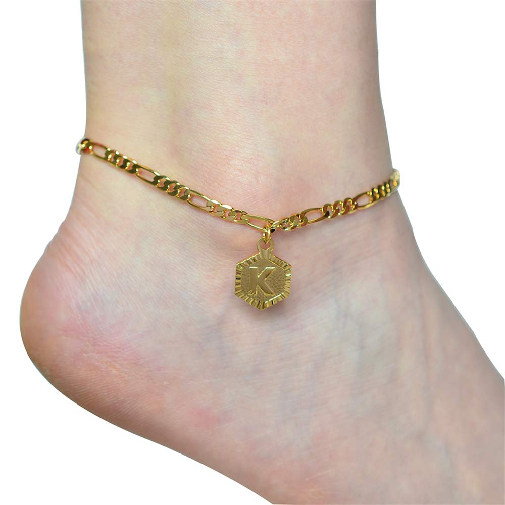 Personalized Initial Ankle Bracelets for Women & Men - 18K Gold & Silver Figaro Cuban Link Anklet - Custom Name Jewelry with Initials - Perfect for Gifts, Beach Wear & Everyday Fashion Accessories