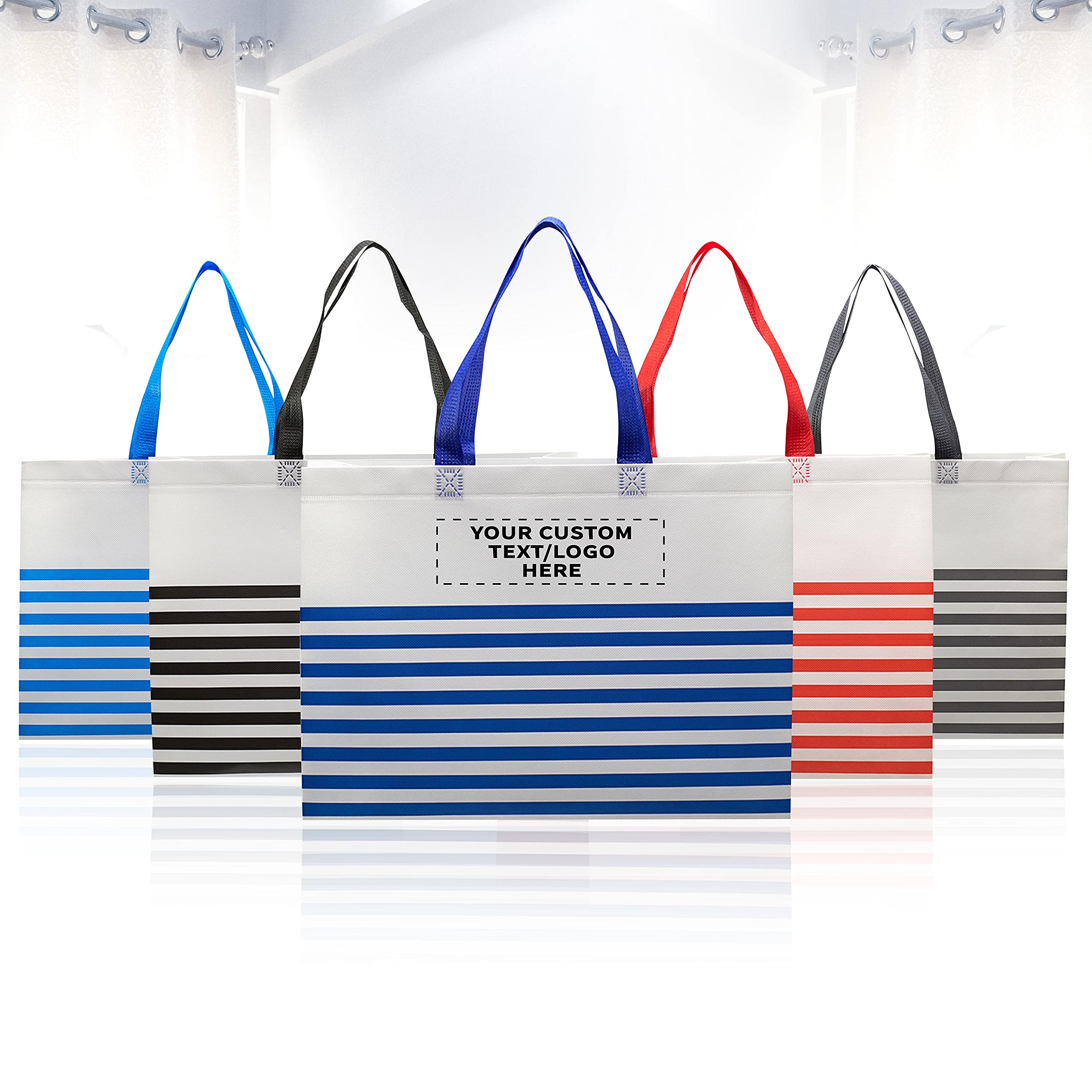 Customizable Striped Tote Bags Set - Non Woven, Reusable - Beach & Shopping