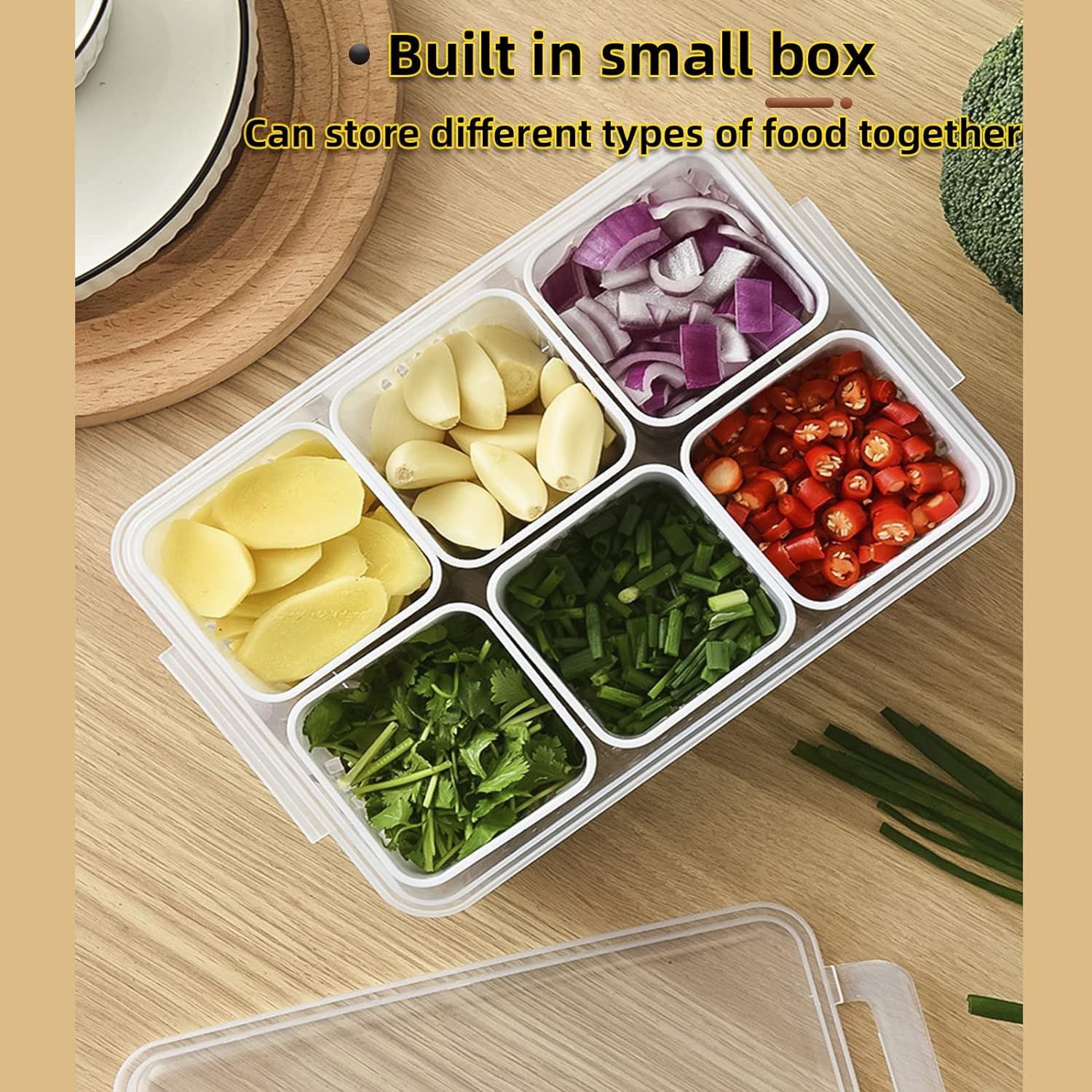 UCRAVO 6-Compartment Divided Veggie Tray - Airtight Snackle Box & Charcuterie Container for Food Storage | Refrigerator Safe Food Prep Containers | Perfect for Meal Prep, Party Platters & Fruit Organization (1 Pack)
