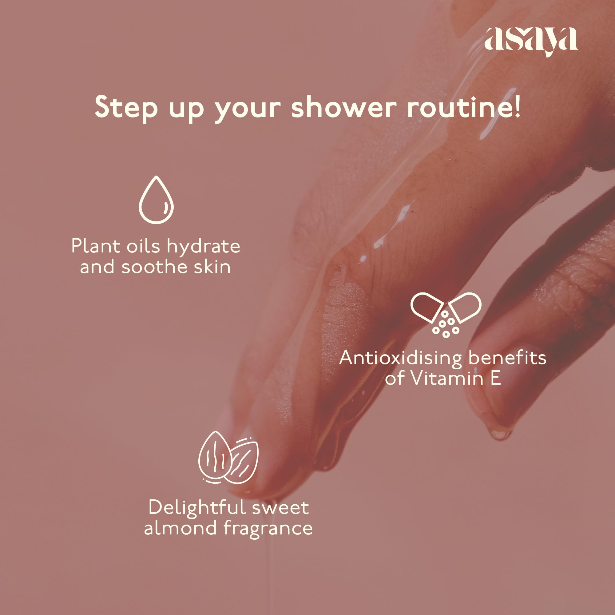 Asaya Moisturizing Bath & Shower Oil - Hydrating Oil-to-Foam Body Wash with Almond, Jojoba & Argan Oil | Vitamin E Enriched for Dry & Sensitive Skin | Sulfate-Free, Phthalate-Free & Soap-Free Formula | Silky Foam Texture & Sweet Almond Fragrance | Restores Moisture & Softens Skin | 9.3 fl oz (275ml) | Perfect for Daily Shower, Spa Day & Post-Workout Hydration