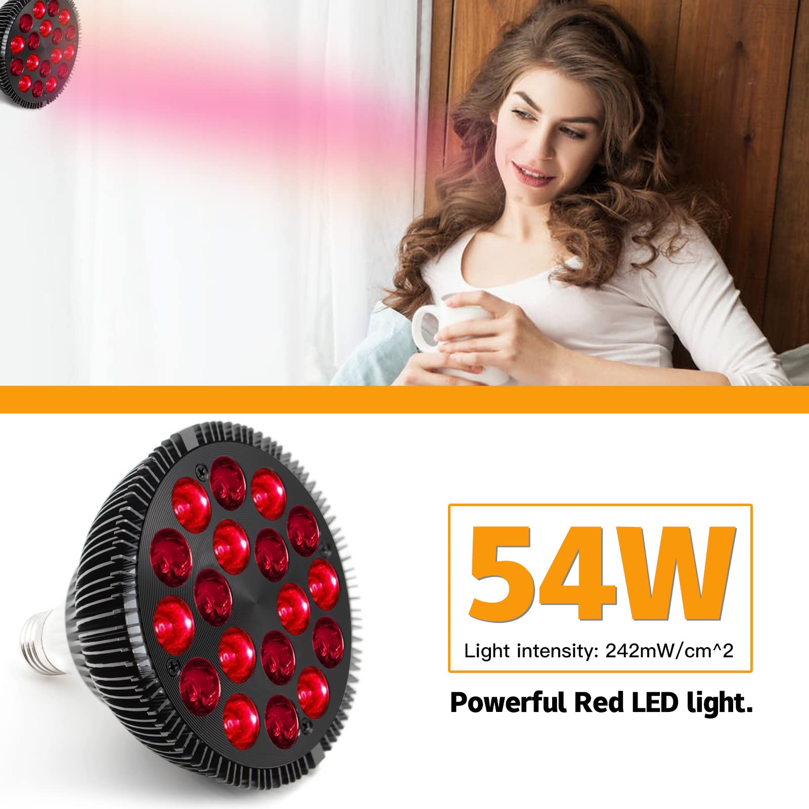 54W Red Light Therapy Lamp with 18 LEDs - 660nm Red & 850nm NIR Combo Infrared Light Therapy Device for Face, Skin Health, Pain Relief - Perfect for Home Use, Anti-Aging, and Muscle Recovery