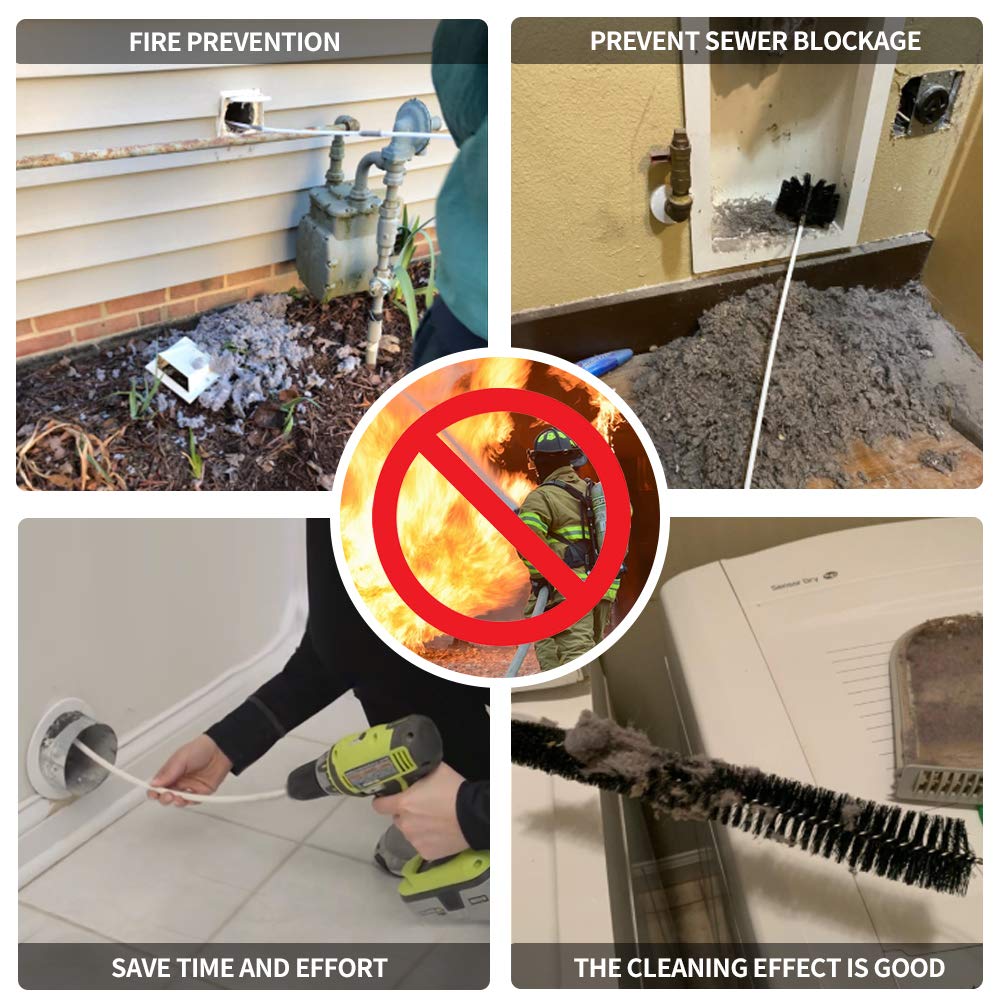 50 Feet Dryer Vent Cleaning Kit with Chrome Button Locking System - Heavy Duty Dryer Vent Cleaner Kit with Vacuum Attachment, Nozzle & Hose Adapter for Efficient Lint Removal (Ideal for Home Laundry Rooms & RV Dryer Maintenance)
