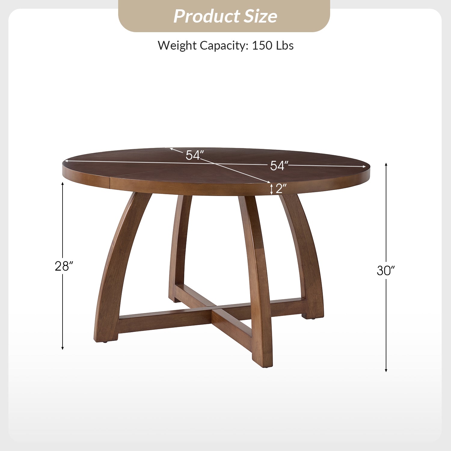 Sherry 54 Inch Solid Wood Round Dining Table - Rustic Farmhouse Style for Kitchen, Dining Room & Outdoor Patio