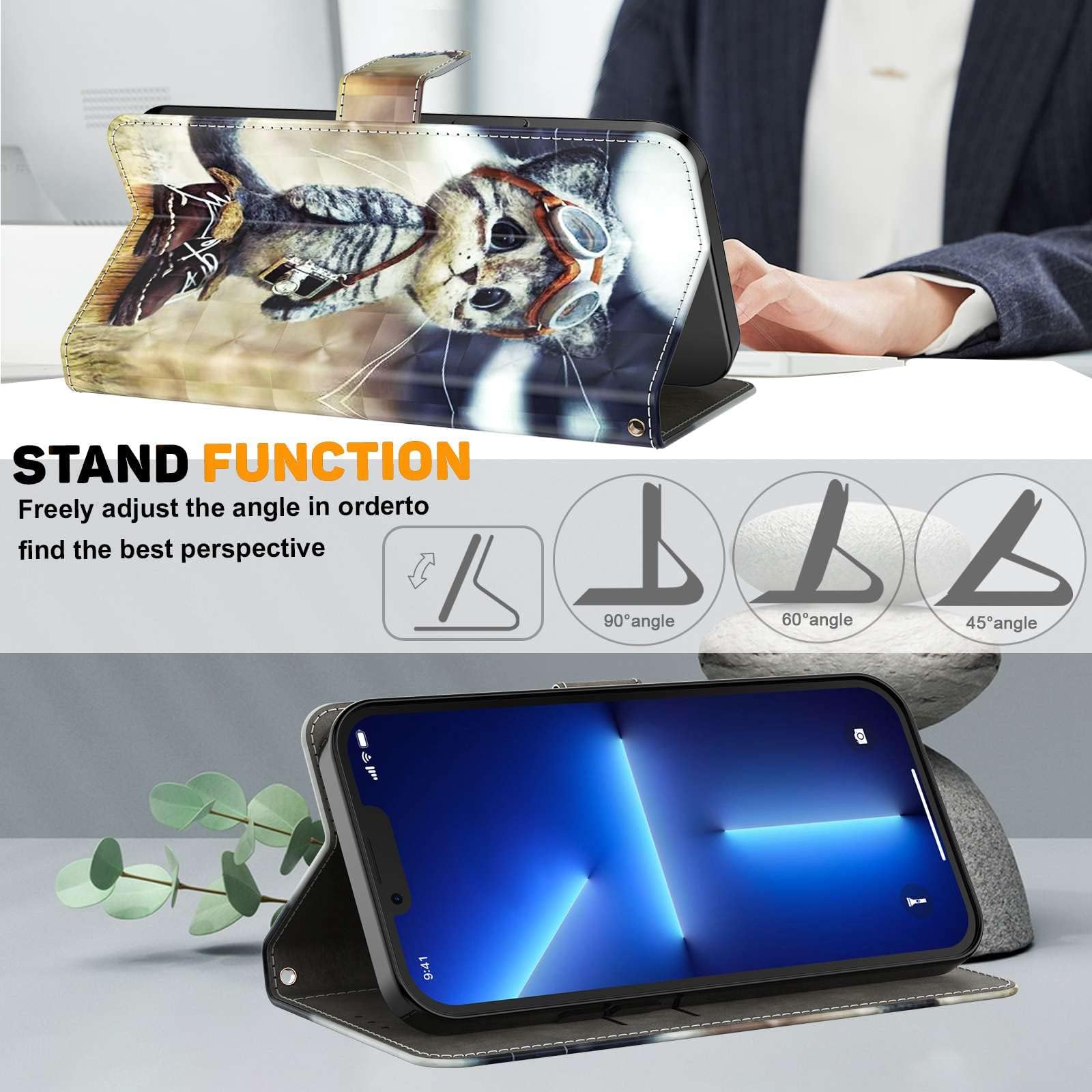 Premium 3D PU Leather Wallet Flip Case for Samsung Galaxy A15 - Shockproof Magnetic Protective Cover with Card Slots & Kickstand (Naughty Cat Design) - Perfect for Work, Travel, and Everyday Use