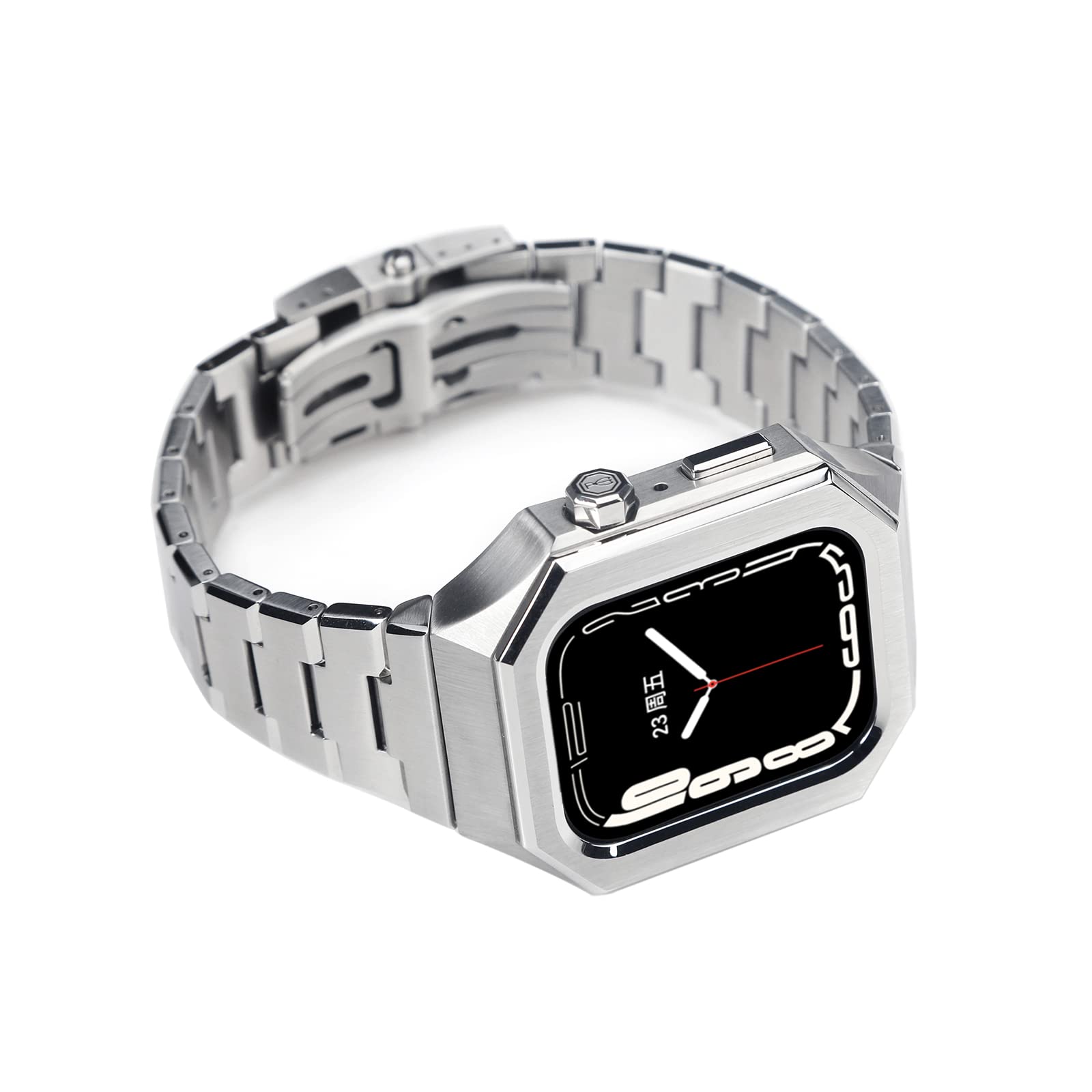 Premium Stainless Steel Band for Apple Watch Series 8/7/6/5 - 45mm 44mm Rugged Belgian Design Men's Watch Strap - Perfect for Sports, Outdoor Activities & Daily Wear