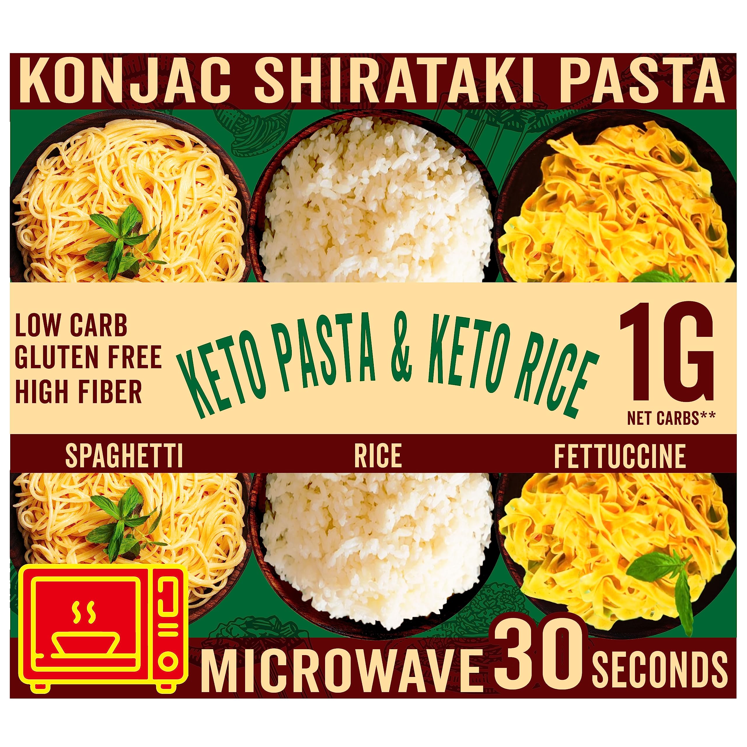 Keto Pasta - Low Carb Shirataki Konjac Noodles (6-Pack Variety: Spaghetti, Fettucine, Rice) | Microwave Ready in 30 Seconds | Gluten-Free, Low Calorie Diet Food | Perfect for Keto, Vegan & Weight Loss Meals