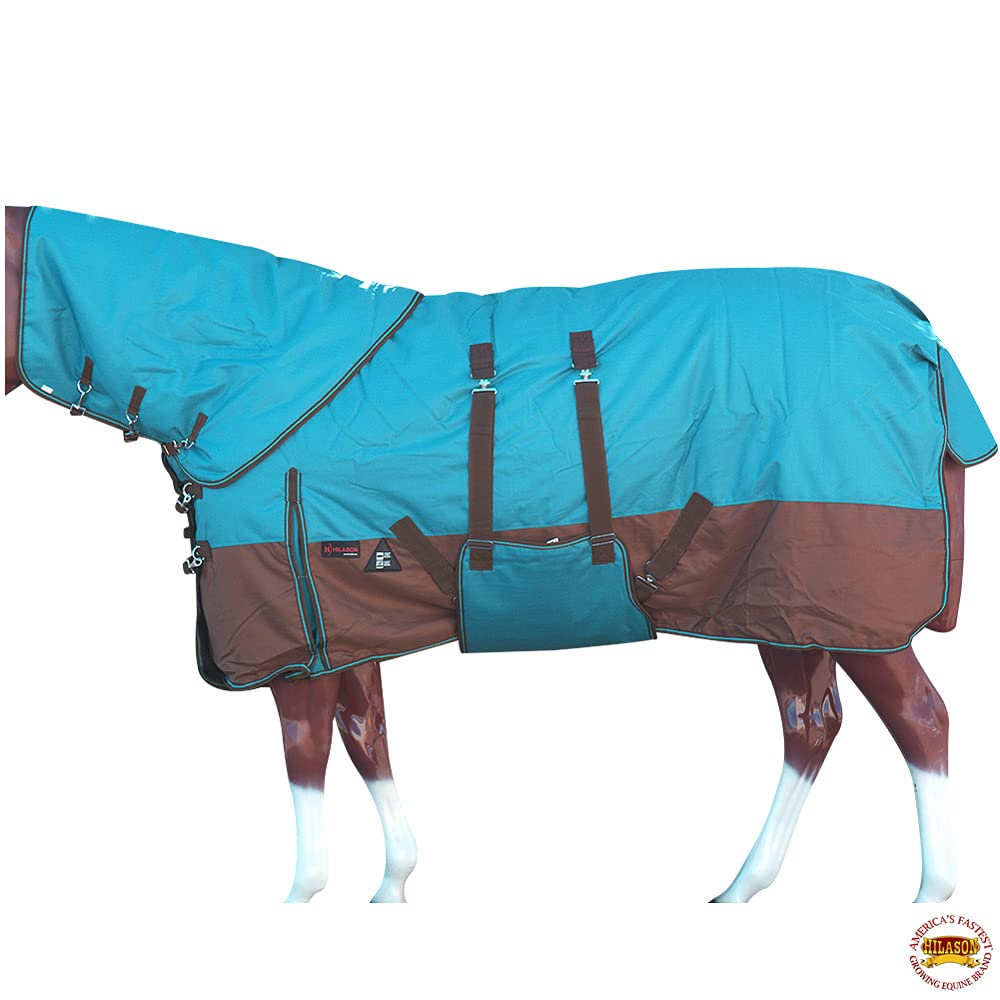 HILASON 1200D Waterproof Winter Horse Blanket with Neck Cover & Belly Wrap - Heavy Duty 66