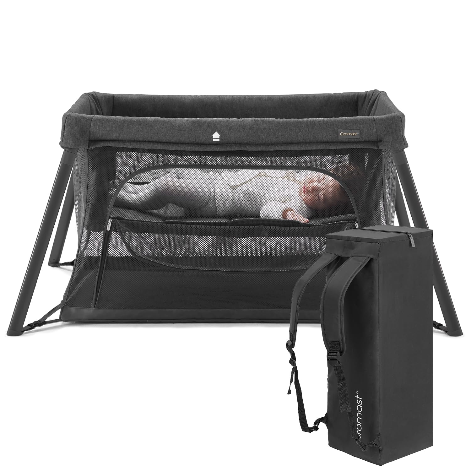 2 in 1 Portable Travel Crib for Toddlers & Babies - Lightweight Foldable Playpen with Soft Mattress | Indoor & Outdoor Baby Travel Bed for Camping, Hotels & Home Use (Black)