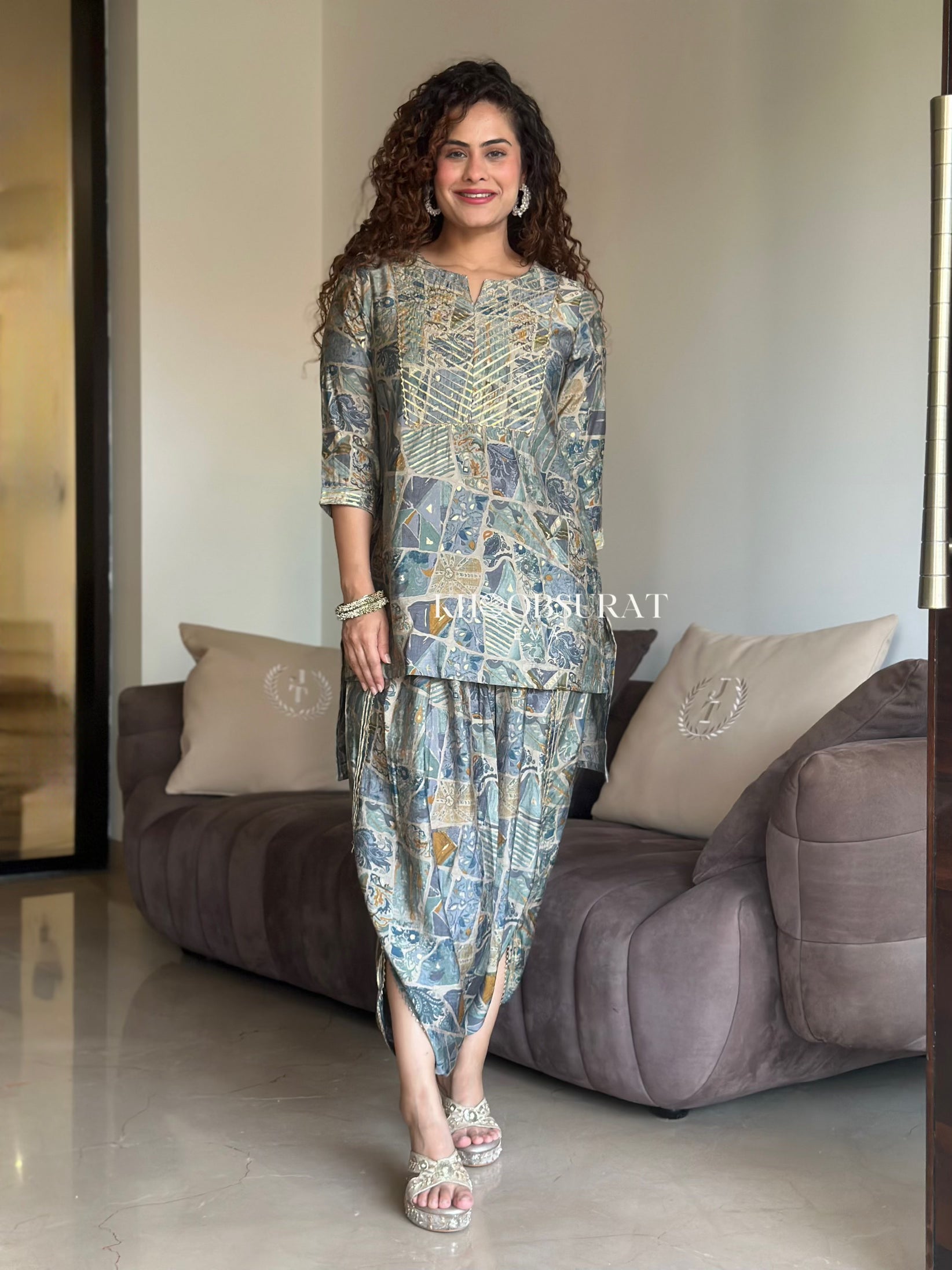 Lakshmi Grey Ethnic Festive Wear Coord Set for Women | Indian Traditional Outfit for Diwali, Weddings & Special Occasions