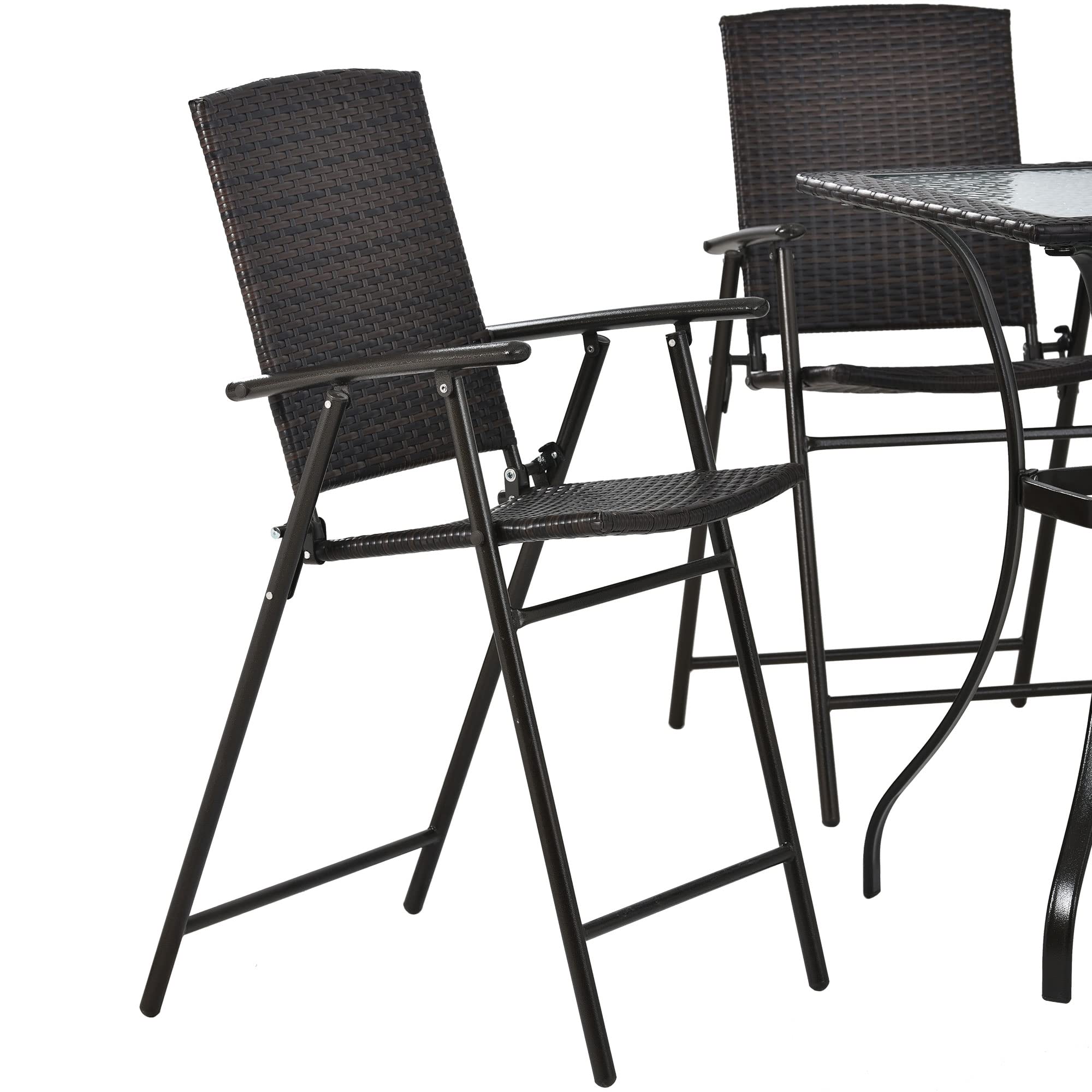 5-Piece Outdoor Patio Dining Set - PE Rattan Counter Height Table with Umbrella Hole & 4 Foldable Chairs - Bistro Pub Set for Backyard, Garden, Poolside - Perfect for Outdoor Entertaining, BBQs, and Relaxing by the Pool