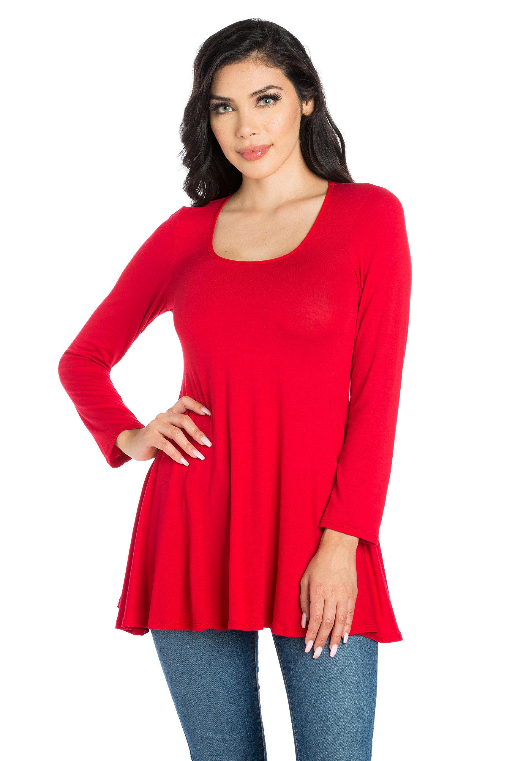 24/7 Comfort Apparel Women's Long Swing Tunic - Soft Casual Loose Fit Blouse for Work, Travel & Everyday Wear | Plus Size Options Available