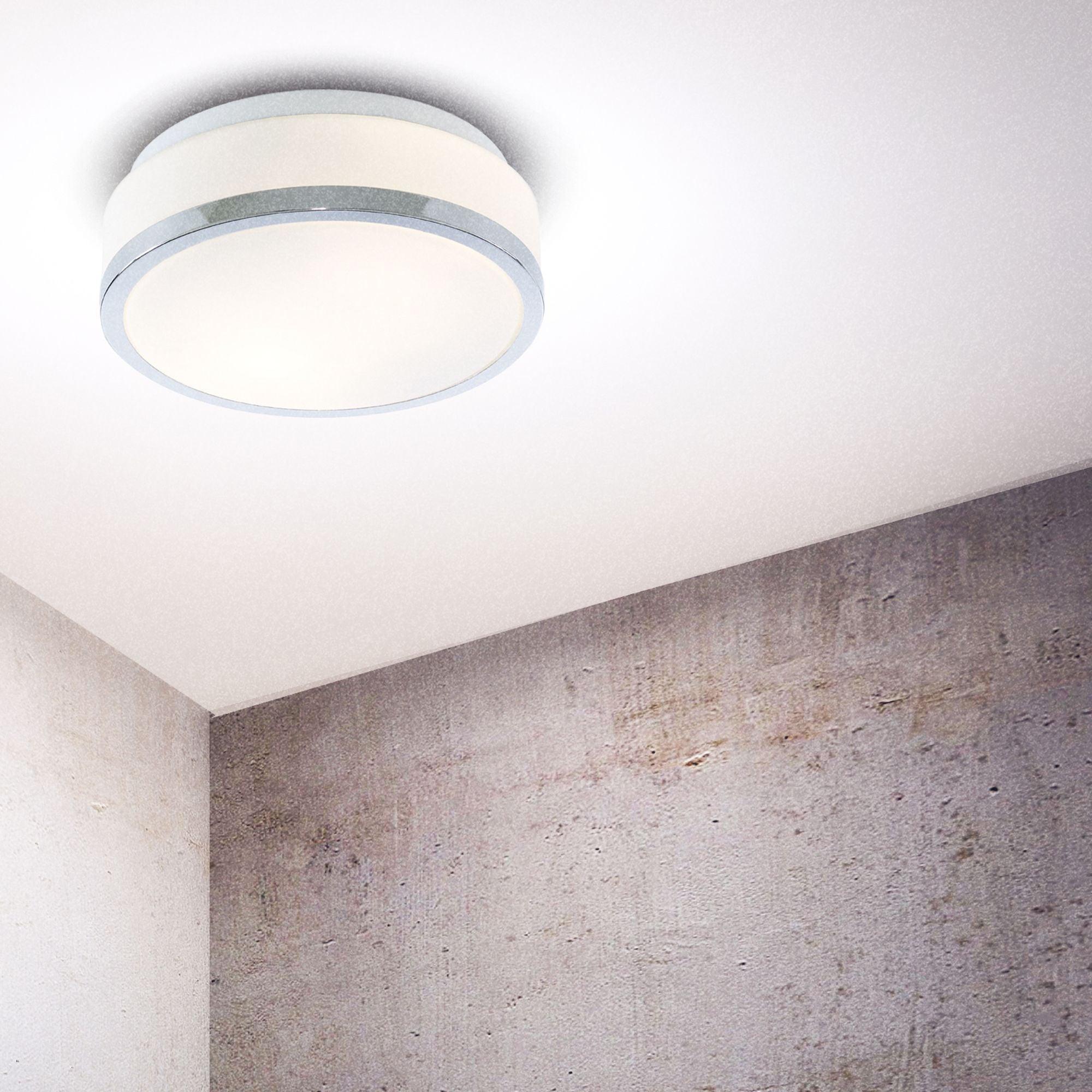 2-Light Chrome Ceiling Flush Mount Bathroom Fixture with White Glass Shade - Perfect for Bathrooms, Powder Rooms & Hallways