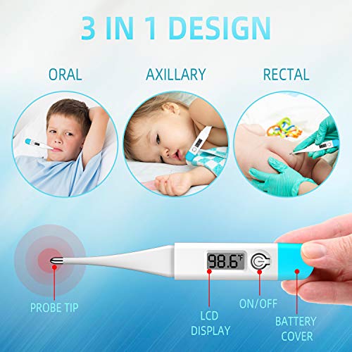 Fast & Accurate Digital Thermometer for Oral, Armpit & Rectal Use - Instant Body Temperature Reading for Adults, Kids & Babies - Perfect for Home, Travel & Medical Use