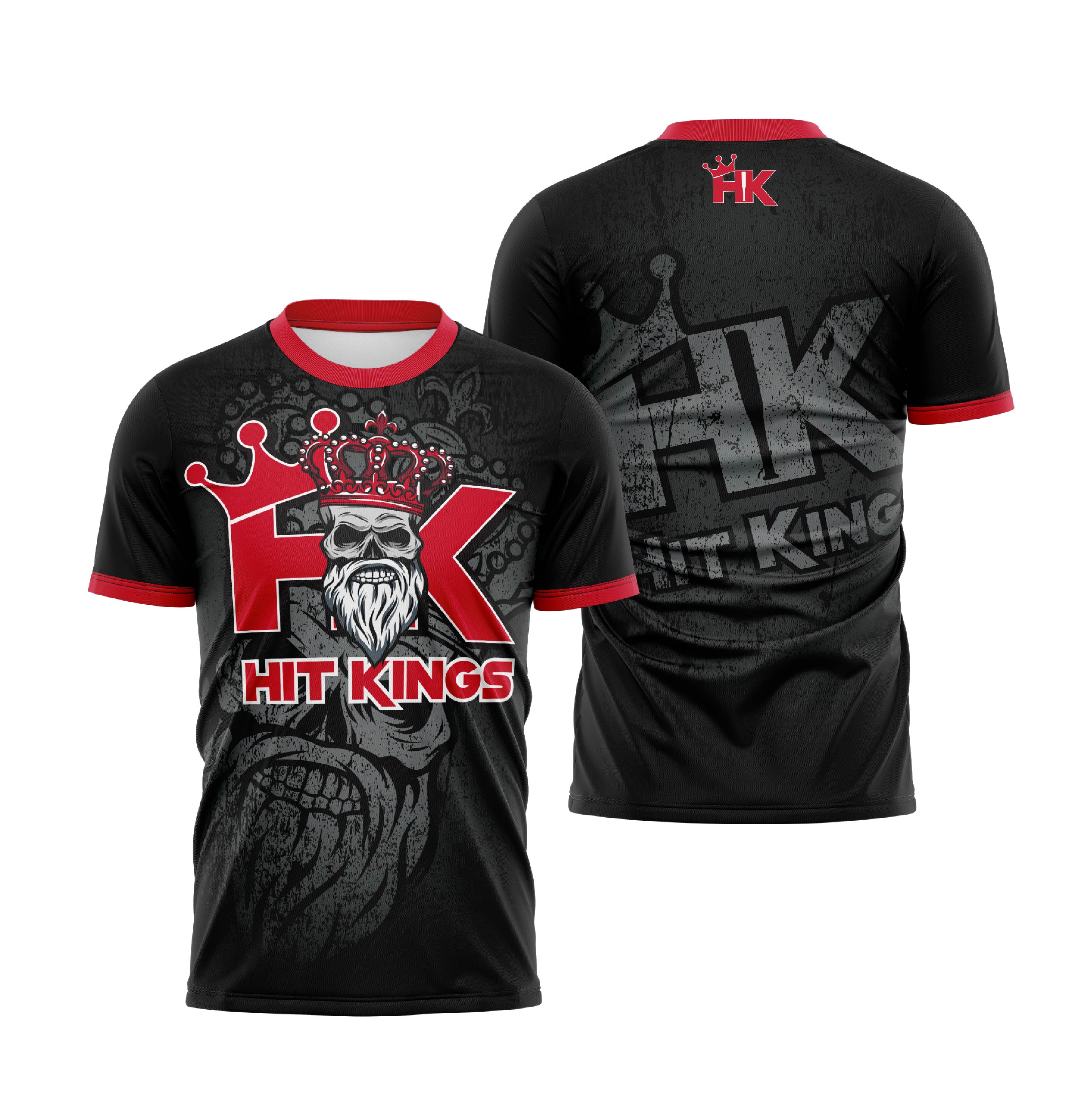 Hit Kings Bearded Skull Men's Full Dye Baseball Jersey - Black/Red - Perfect for Baseball Games, Sports Events & Casual Streetwear
