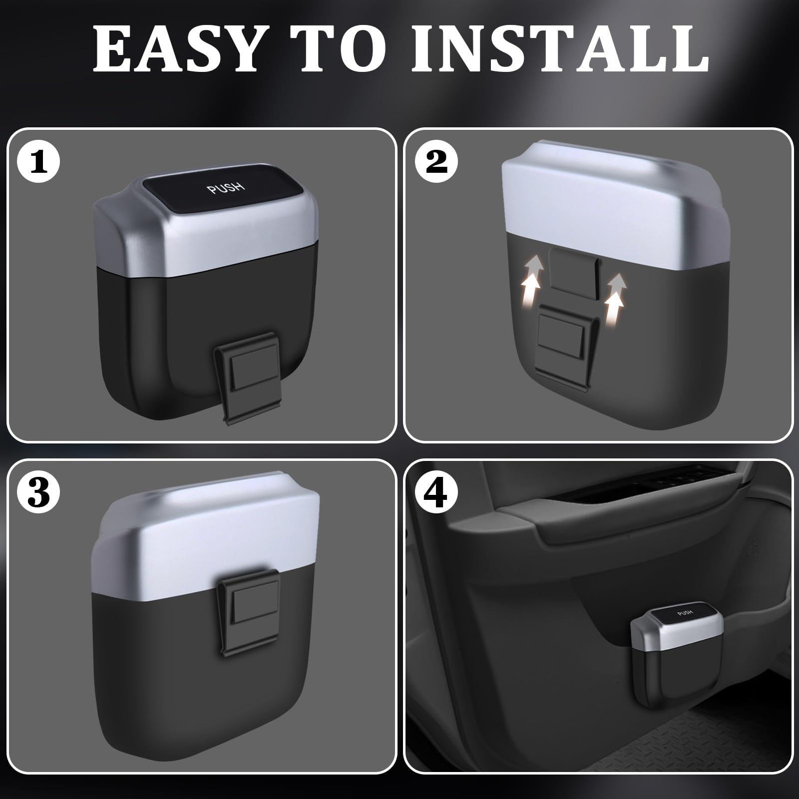 Leak Proof Car Trash Can with Lid - Universal Mini Vehicle Garbage Bin with 60 Trash Bags | Car Organizer Storage for Office, Home & Front Seat Accessories (Silvery) | Perfect for Road Trips, Commuting & Keeping Your Car Clean