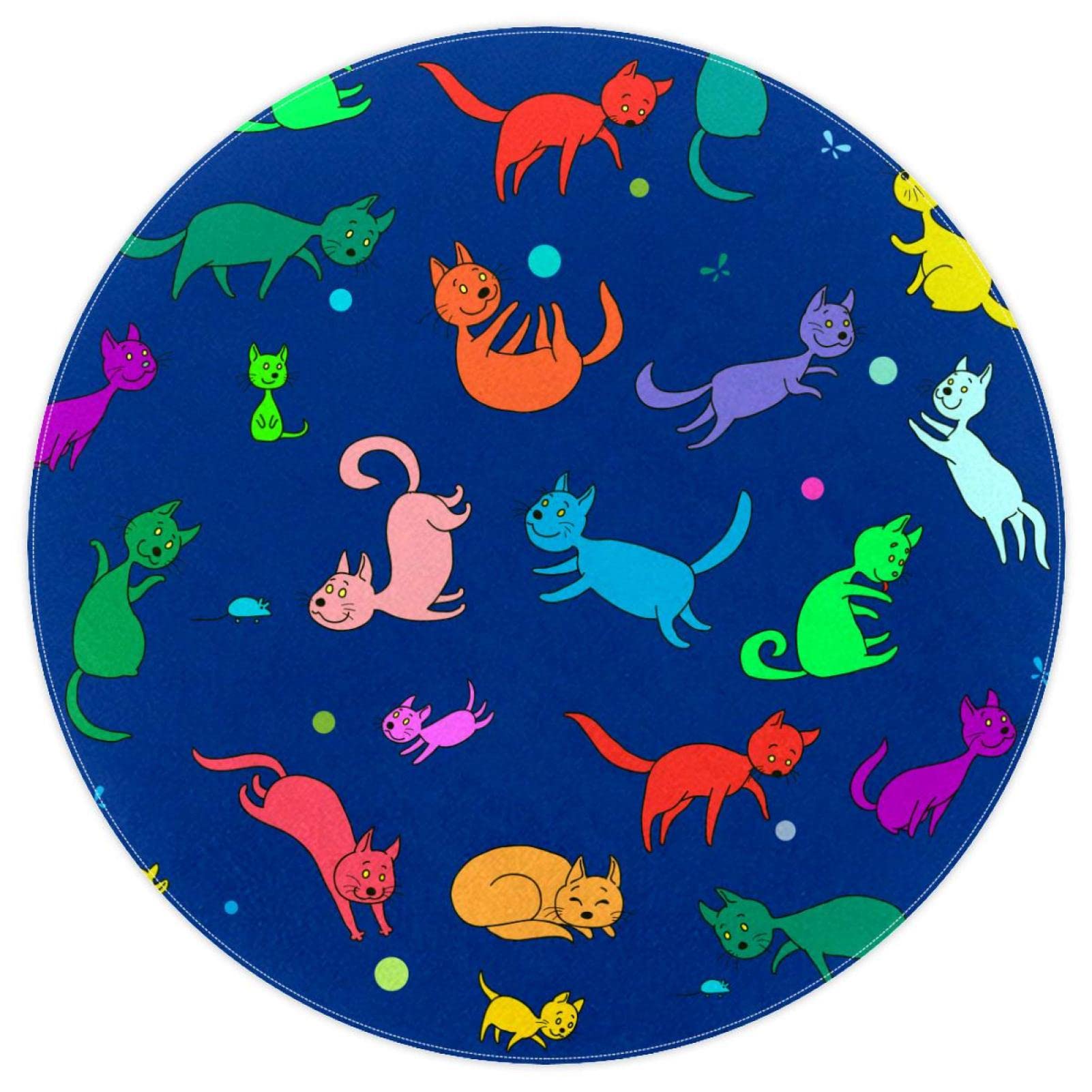 LLNSUPPLY 5ft Round Kids Play Mat - Soft Foldable Non-Slip Nursery Rug with Cartoon Cats Design for Babies & Toddlers - Extra Large Crawling Pad for Playroom, Daycare & Home (Multi Color)