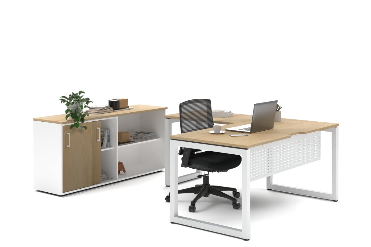 Premium L-Shaped Quadro Loop Executive Desk with White Legs - 1600L x 1800W Dimensions with Cable Management Scallop - Perfect for Home Office, Corporate Workspaces & Modern Workstations