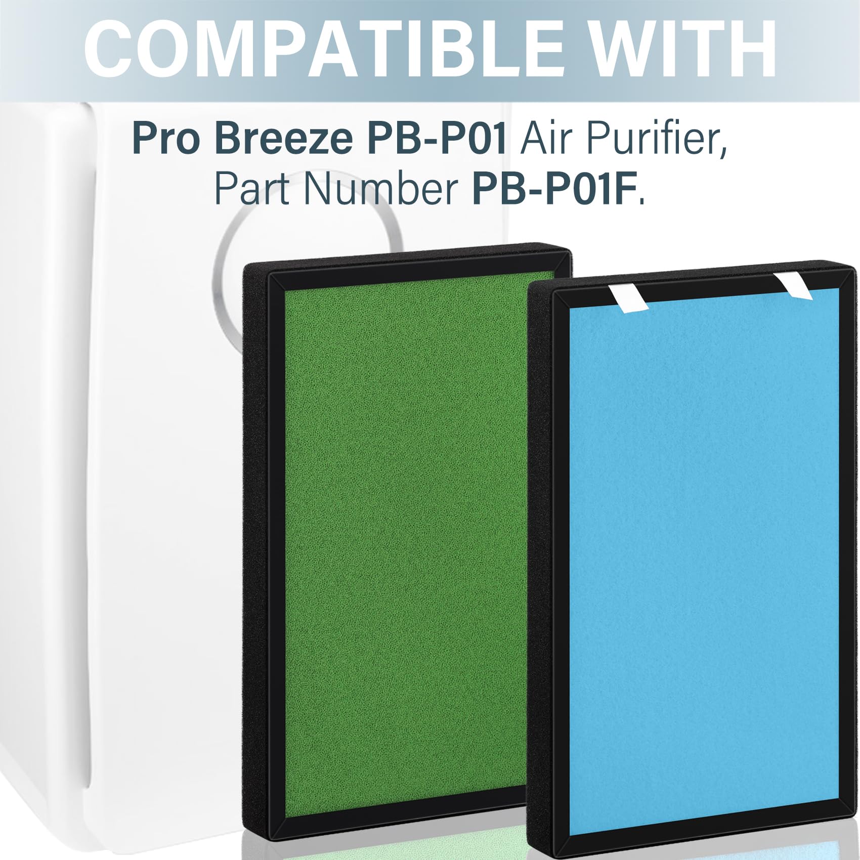 2 Pack H13 True HEPA Replacement Filters - 4-in-1 Air Purifier Filters Compatible with Pro Breeze PB-P01 - Perfect for Allergy Relief, Dust & Pet Dander Removal in Bedrooms & Living Rooms