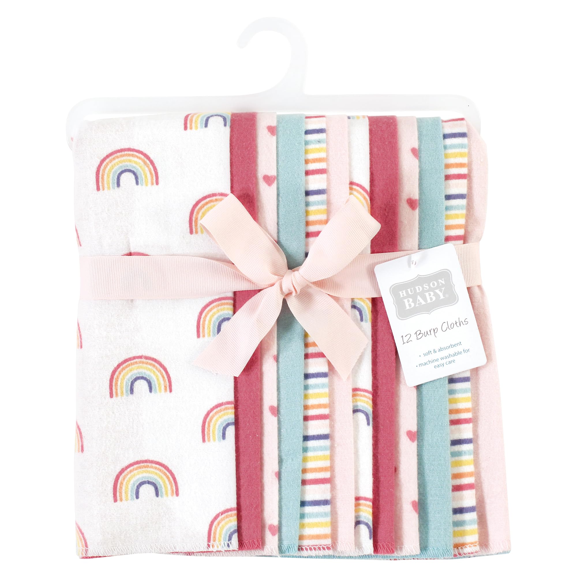 Hudson Baby Unisex Cotton Flannel Burp Cloths Bundle - Soft Rainbow Design for Newborns & Infants - Perfect for Feeding, Spit-Up & Diaper Changes - 6-Pack One Size