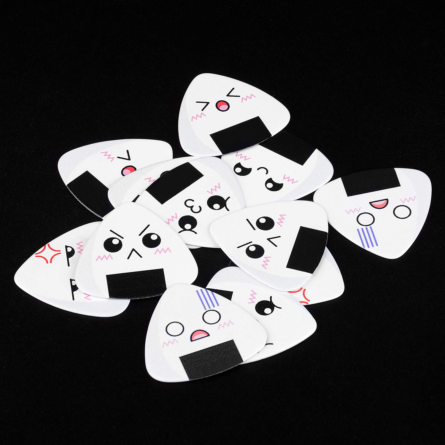 Premium 0.96mm Heavy Guitar Picks 12-Pack - White Sushi Rice Balls Pattern Plectrums for Bass, Acoustic & Electric Guitars - Perfect for Practice, Performances & Ukulele Players
