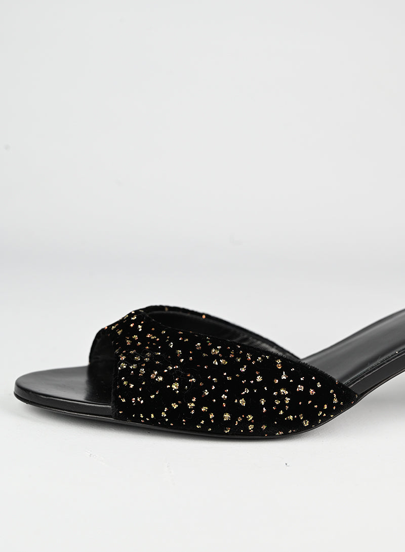 Celine Black Velvet Sandals Size 37.5 - Elegant Women's Dress Sandals for Parties, Weddings & Evening Events