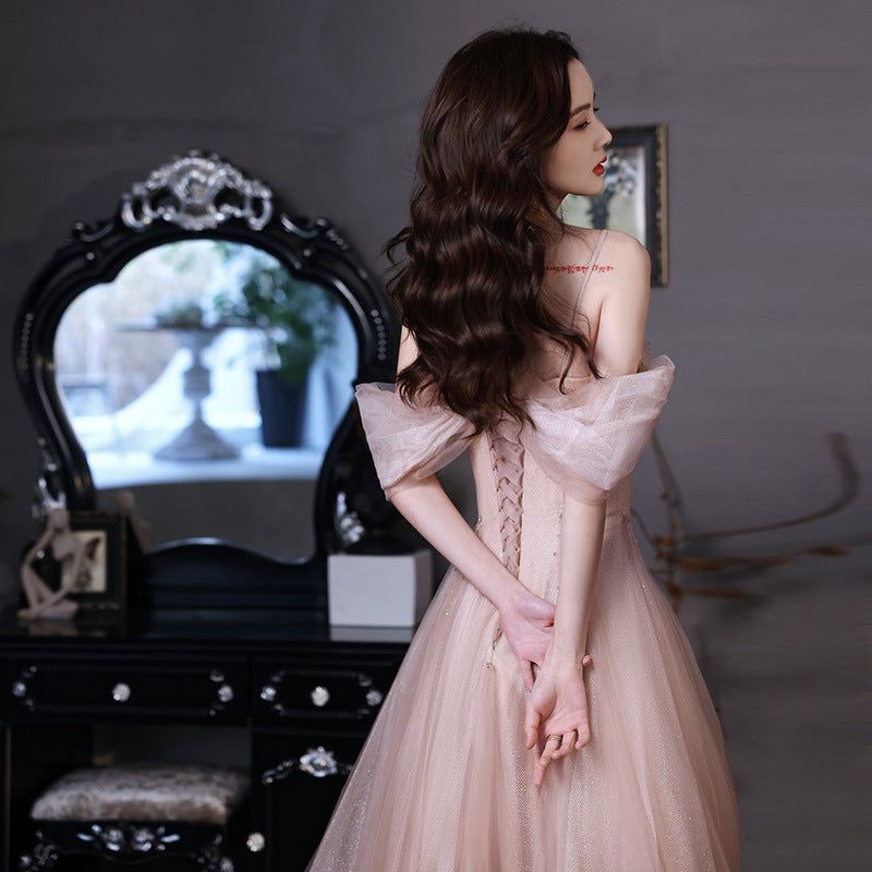Pink Off Shoulder Fairy Prom Dress - Sweetheart A-Line Formal Gown for Homecoming, Quinceañera & Evening Parties | Elegant Ball Dress for Prom Night, Wedding Guest & Special Occasions