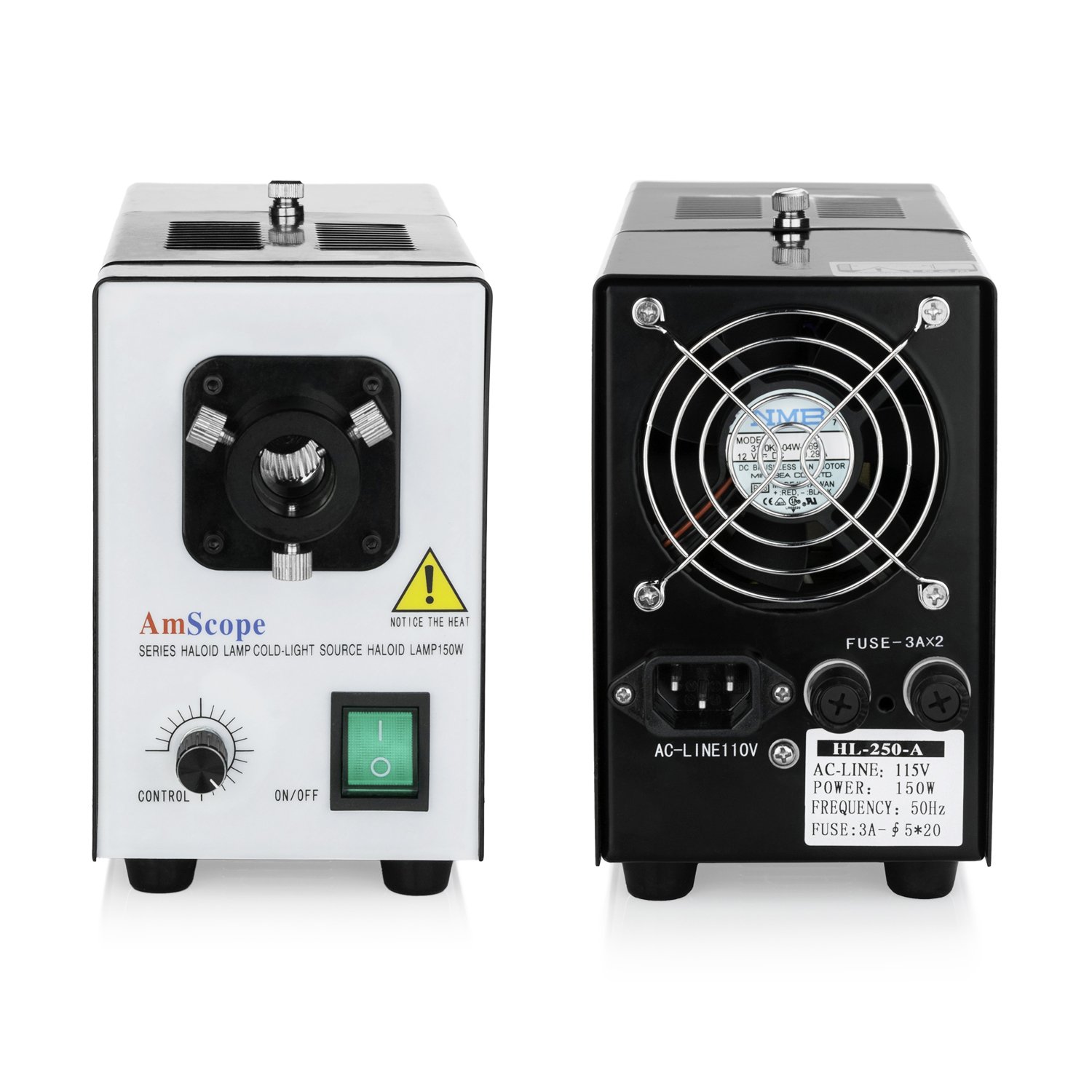 AmScope HL250-B 150W Fiber Optic Microscope Illuminator - High Intensity Light Source for Biological, Industrial & Laboratory Microscopy - Ideal for Research, Inspection & Education