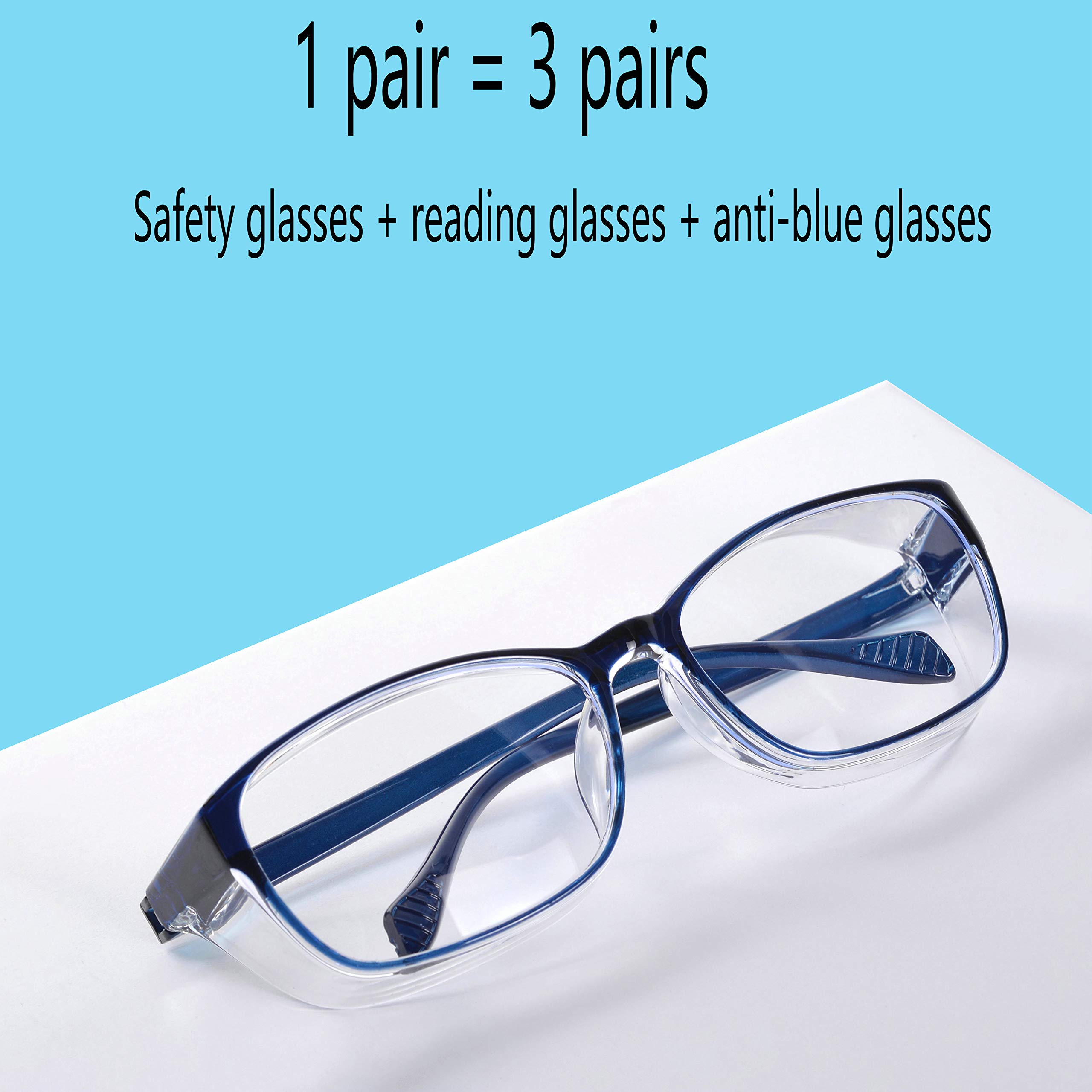 Safety Glasses with Readers 0 to +400 - Blue Light Blocking Reading Glasses for Women & Men - Clear Lens Protective Goggles for Computer Use, DIY Projects & Workplace Eye Protection