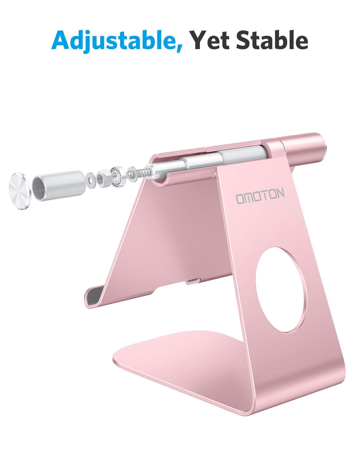 OMOTON Adjustable Aluminum Tablet Stand - Durable Desktop Holder for iPad 10.9/10.2, iPad Pro 13/12.9/11, iPad Air 6/5/Mini & Samsung Tablets Up to 13 inch (Rose Gold) - Perfect for Home Office, Kitchen, Bedroom & Travel Use