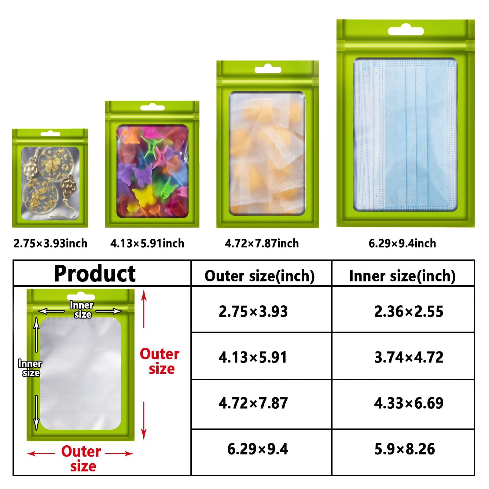 100 Pcs Holographic Ziplock Bags - Food Safe Storage Bags for Snacks, Candy, Party Favors & DIY Crafts | Airtight Flat Clear Resealable Pouches for Home, Kitchen & School Organization