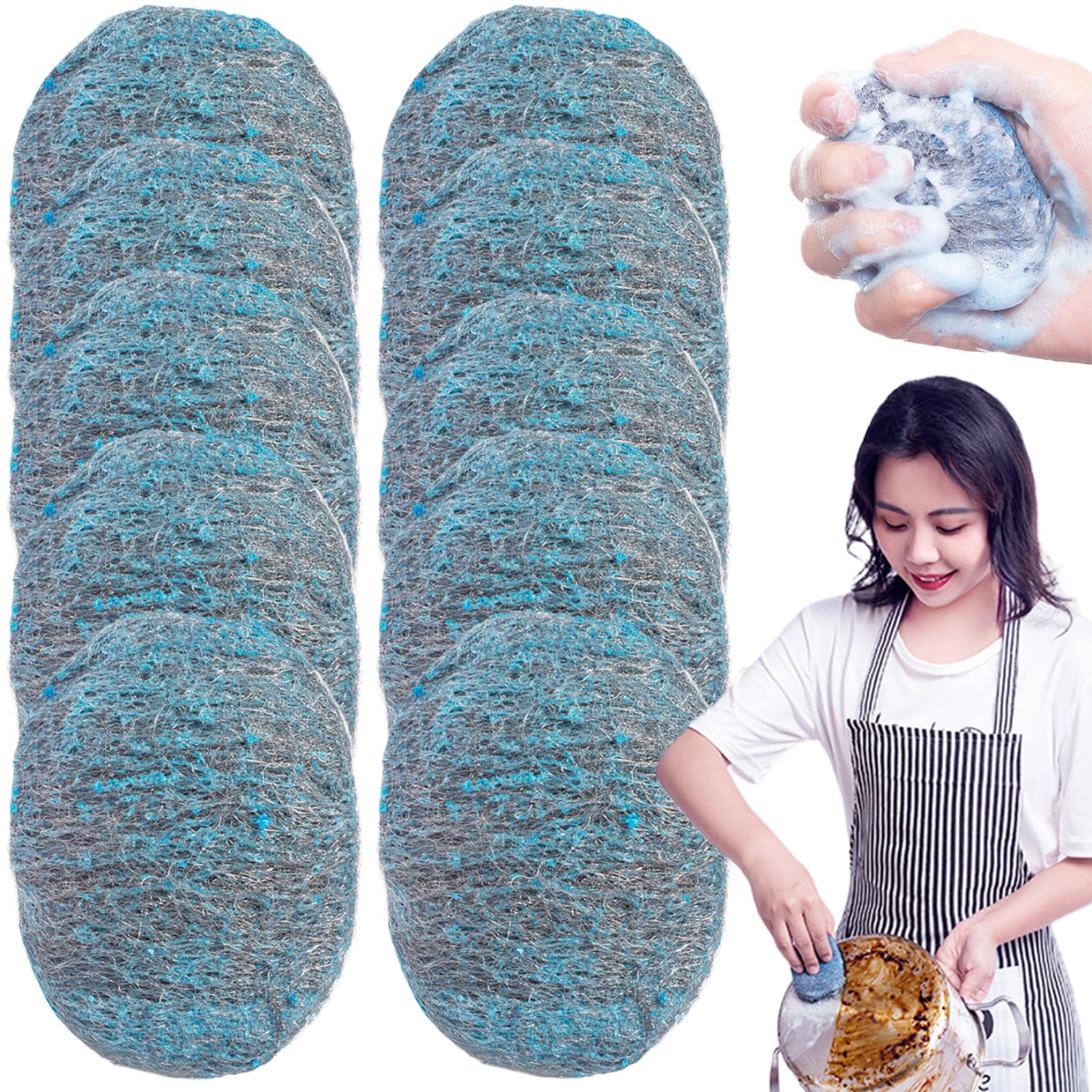 10Pcs Steel Wool Soap Pads - Heavy Duty Metal Scouring Pads for Kitchen Cleaning | Pre-Soaped Disposable Scrubbing Pads for Tough Grease, Oil & Stains | Perfect for Pots, Pans, Grills & Oven Racks