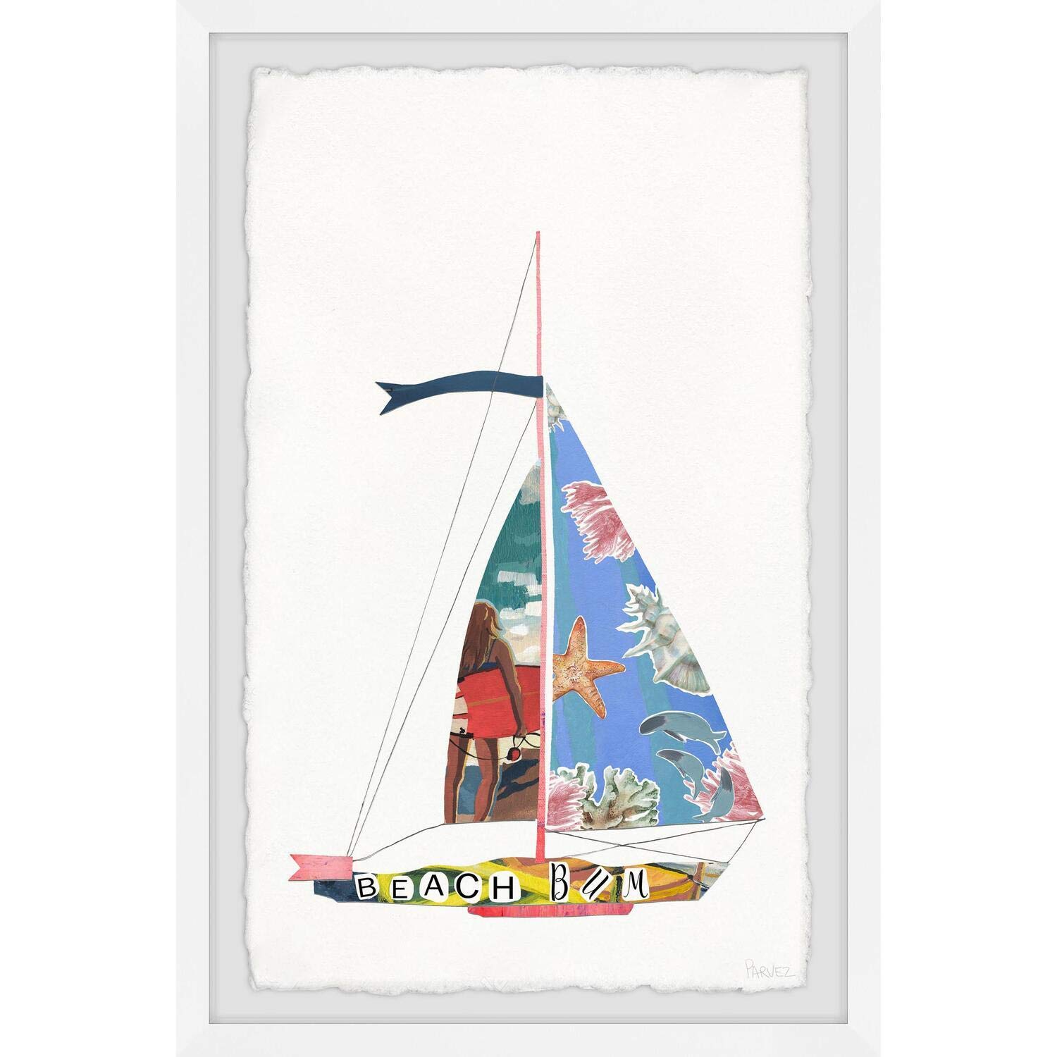 Parvez Taj Sailing Beach Bum Framed Art Print 24x36 Inches - Coastal Nautical Wall Decor for Living Room, Bedroom & Beach House