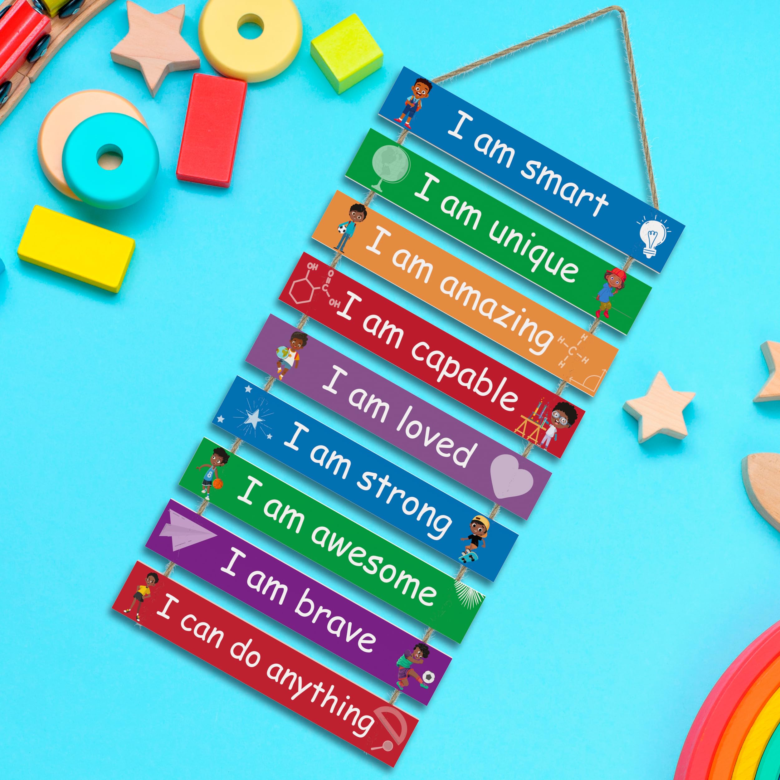 Boys Room Wall Decor Set of 9 - Motivational Wall Art Plaques for Kids Bedroom, Playroom & Bathroom - Inspirational Nursery Decor for Boys Growth & Learning