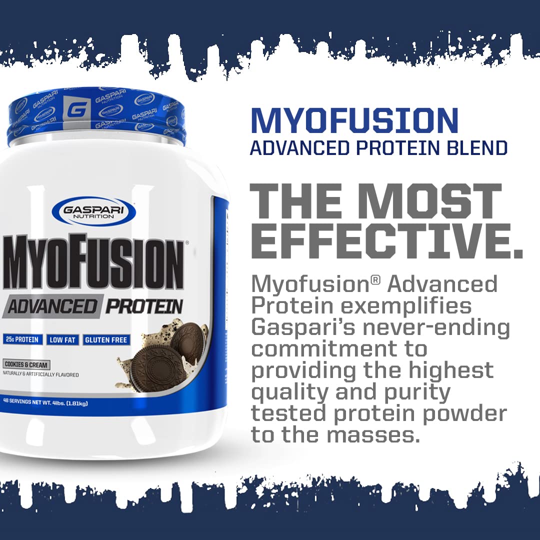 Gaspari Nutrition Myofusion Advanced Protein Powder - Whey, Casein & Isolate Protein Blend | Low Fat, Gluten Free Muscle Recovery Supplement (4lbs, Strawberries & Cream) for Post-Workout, Weight Management & Healthy Lifestyle