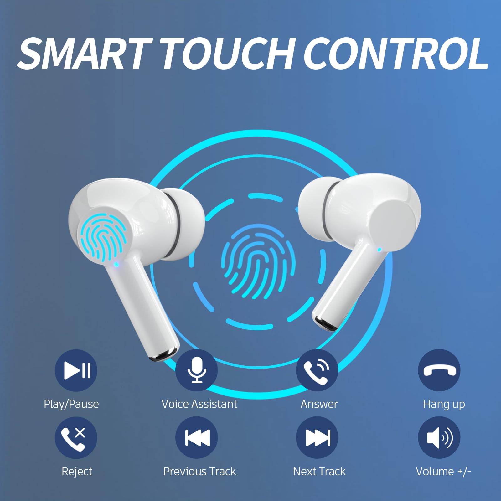 Carego Wireless Earbuds Bluetooth 5.3 Headphones - 40H Playtime with LED Display, Bass Stereo in-Ear Earphones with Mic for iPhone Samsung Android Laptop (White) - Perfect for Workouts, Commuting & Travel