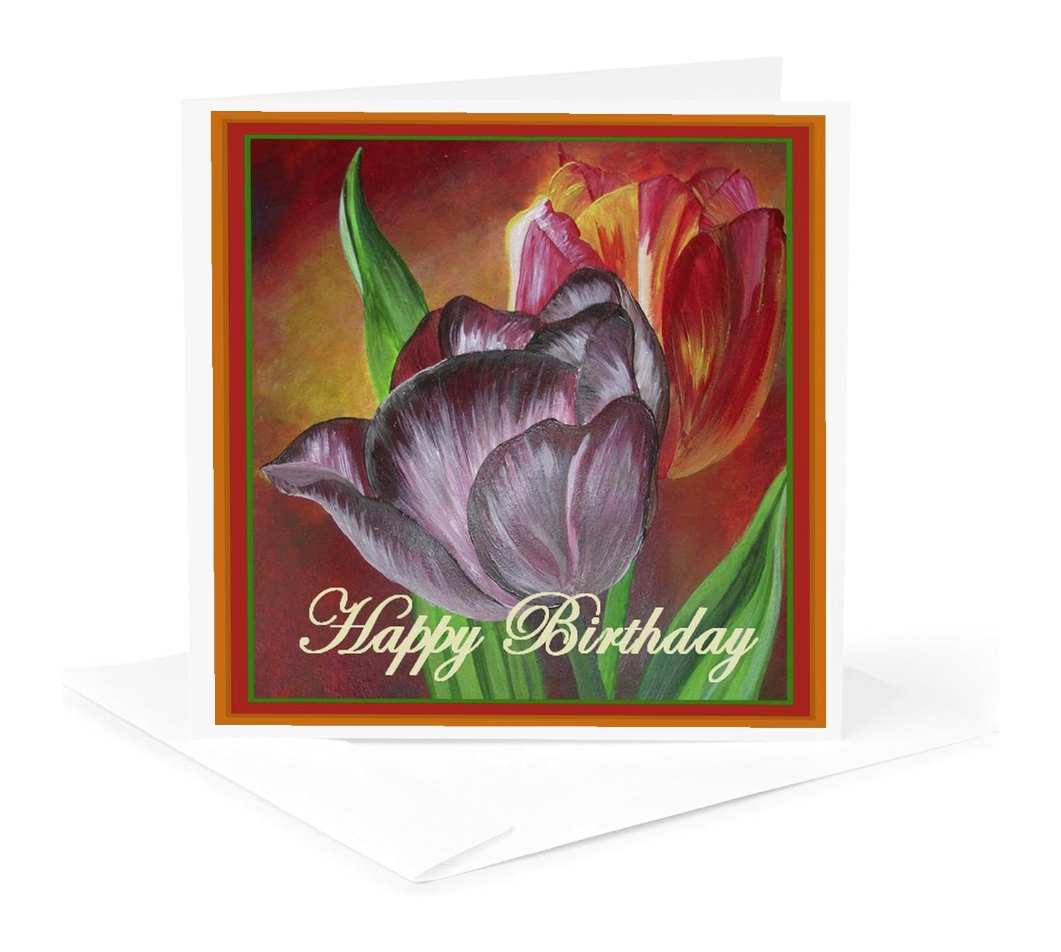 Beautiful Floral Birthday Greeting Card with Realistic Tulip Still Life Design - Perfect for Birthday Wishes, Anniversaries & Special Occasions