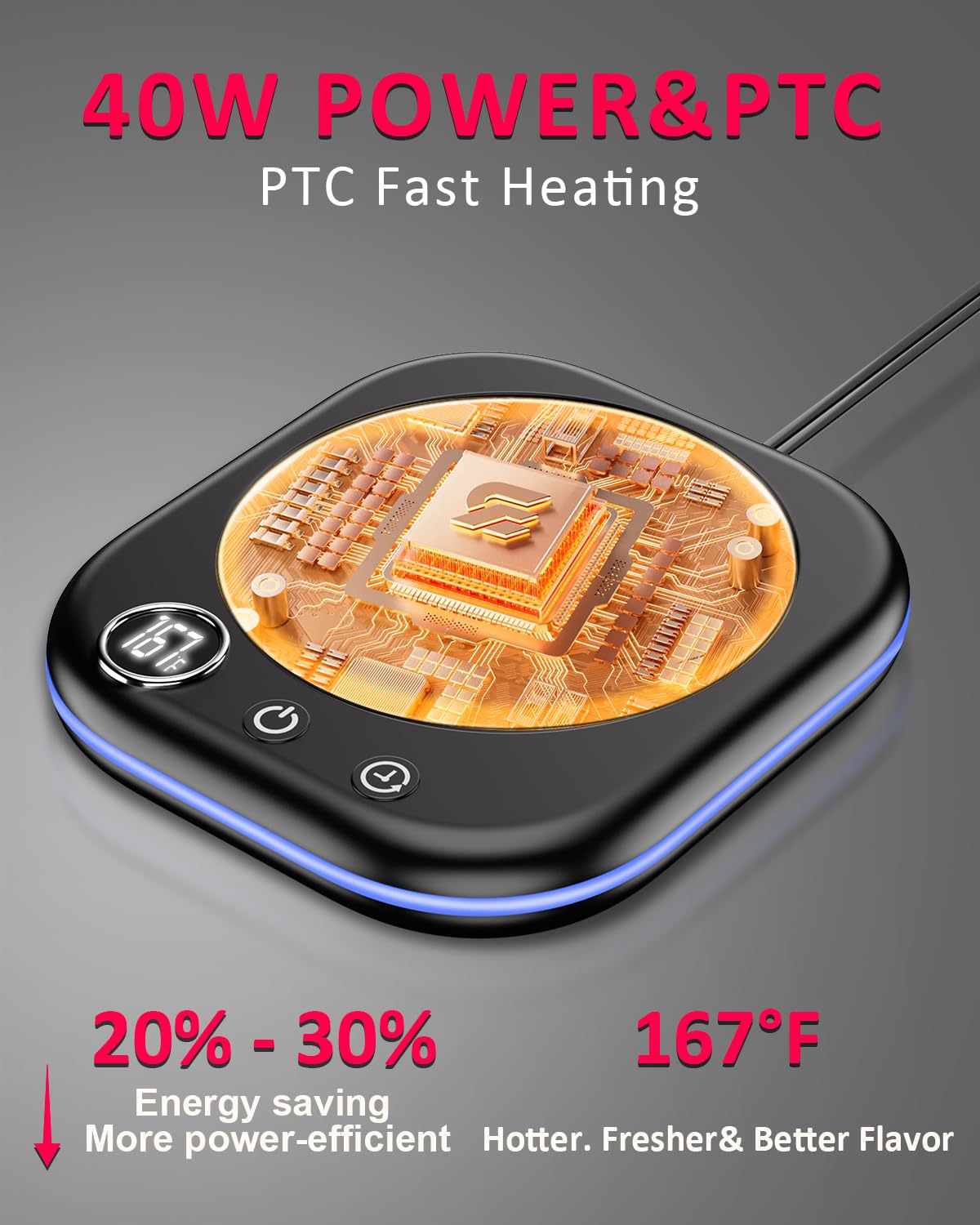 40W Smart Coffee Mug Warmer with Temperature Display & Auto Shut Off - 3 Heat Settings & 1-12H Timer - Electric Beverage Warmer for Coffee, Tea, Milk, Hot Chocolate - Perfect for Office Desk, Home Use & Gift Giving