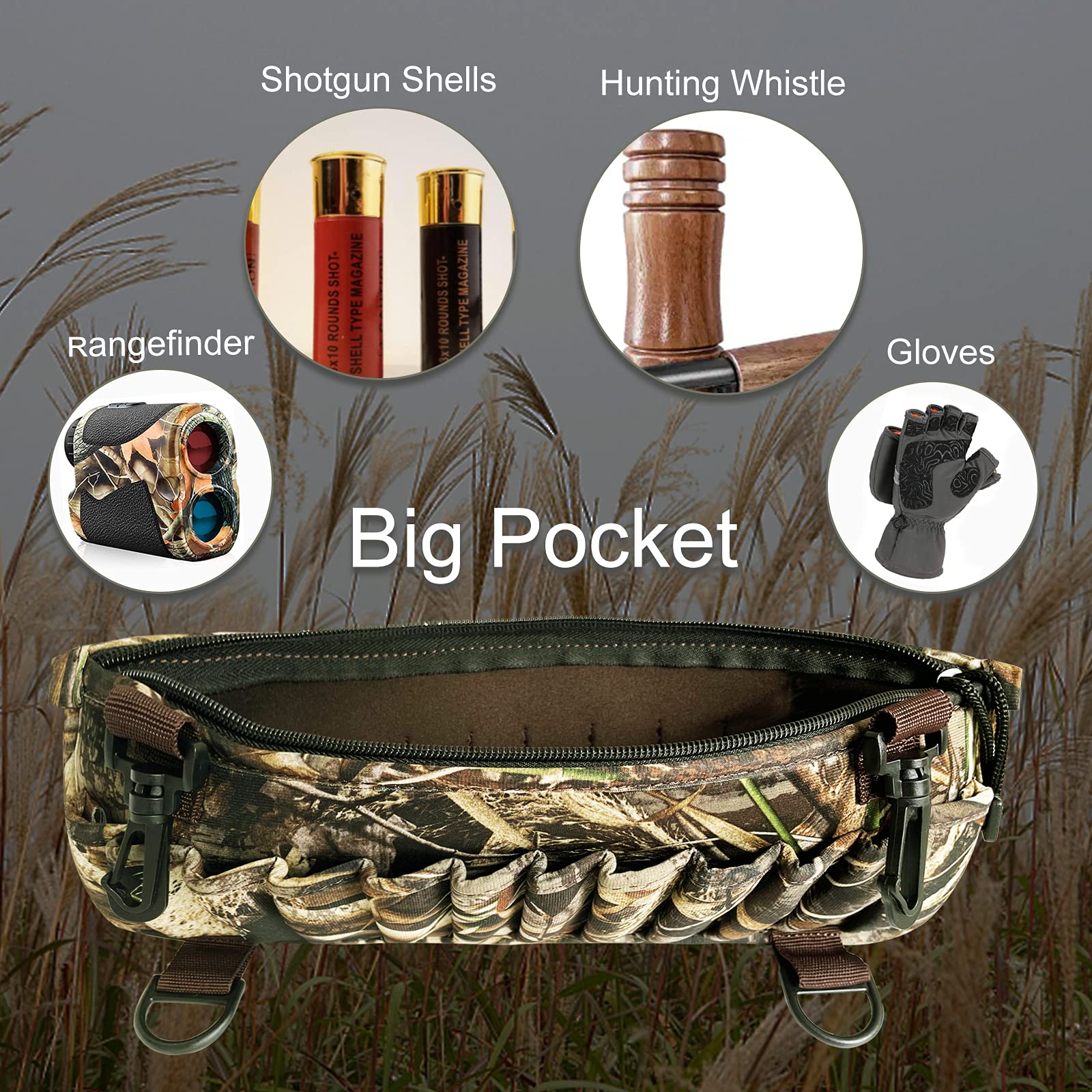 8 Fans Waders Shell Holder - Camo Neoprene Wader Shell Clip with 24 Shell Loops for Duck Hunting & Waterfowl Hunting - Perfect for Marsh, Wetland & Outdoor Hunting Accessories