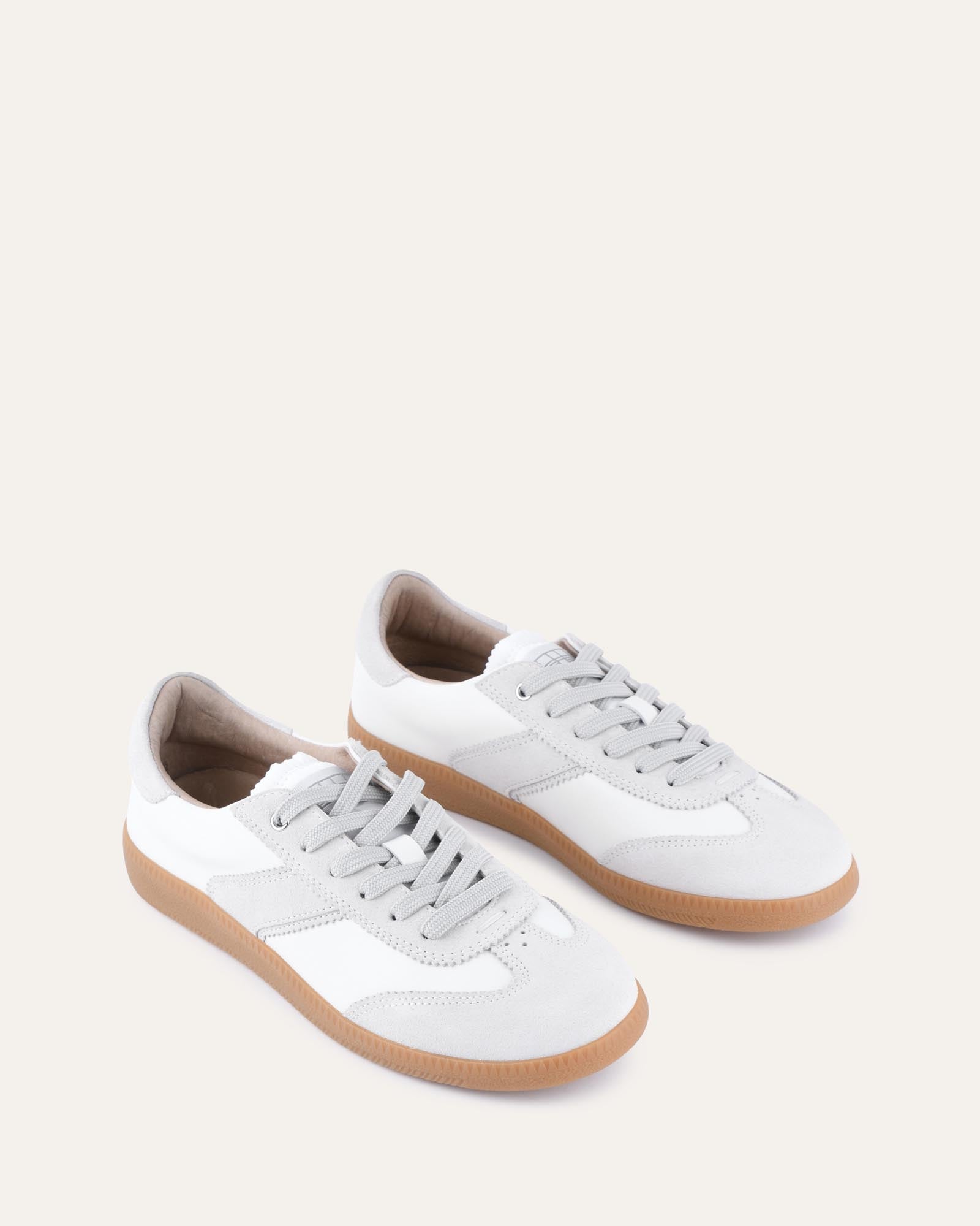 LOLA White & Grey Leather Sneakers for Women - Comfortable Casual Walking Shoes for Everyday Wear, Gym, and Travel