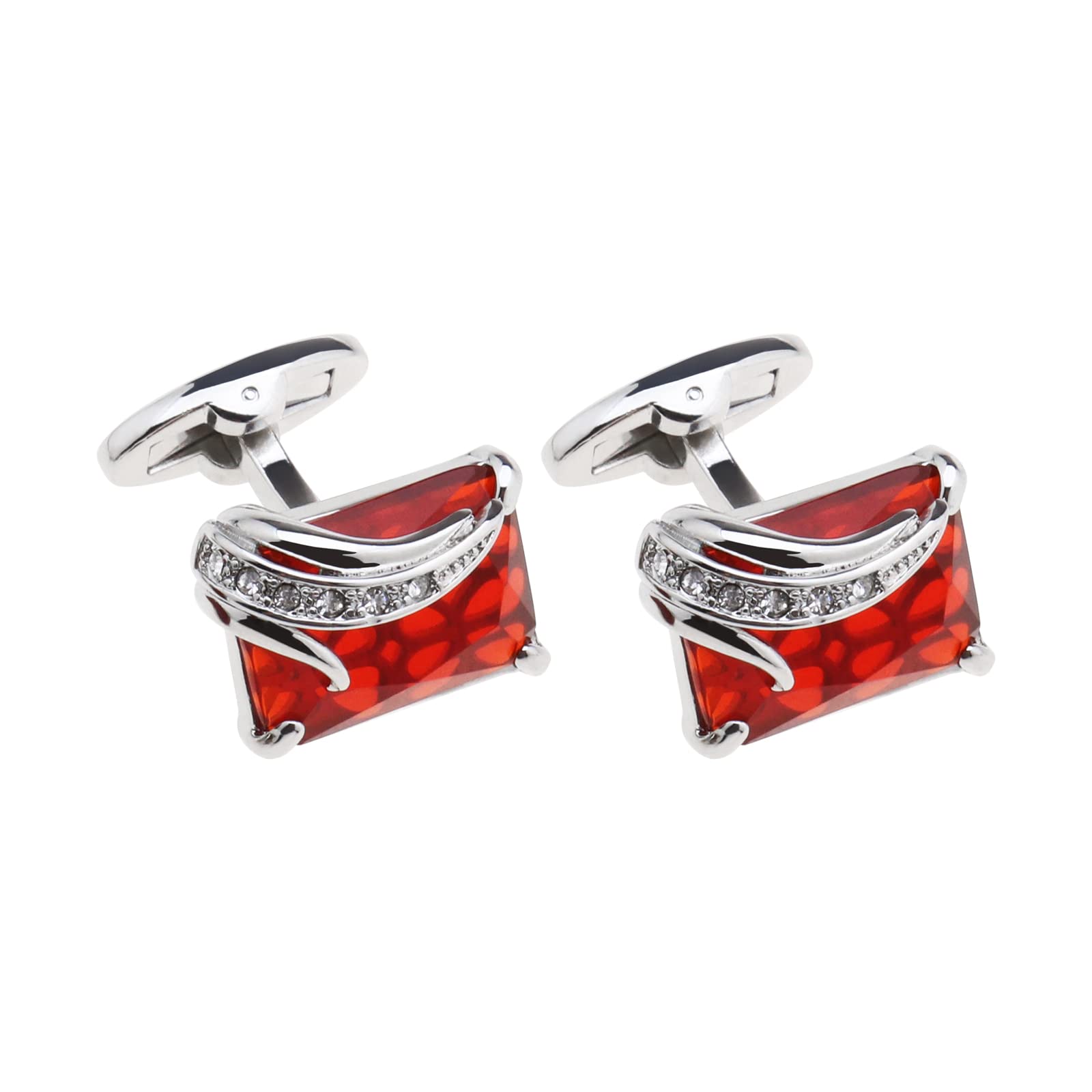 Elegant Red Crystal Cufflinks for Men - Classic Fashion Cuff Links for Dress Shirts - Perfect Gift for Father, Groom & Business Professionals - Ideal for Weddings, Formal Events & Office Wear