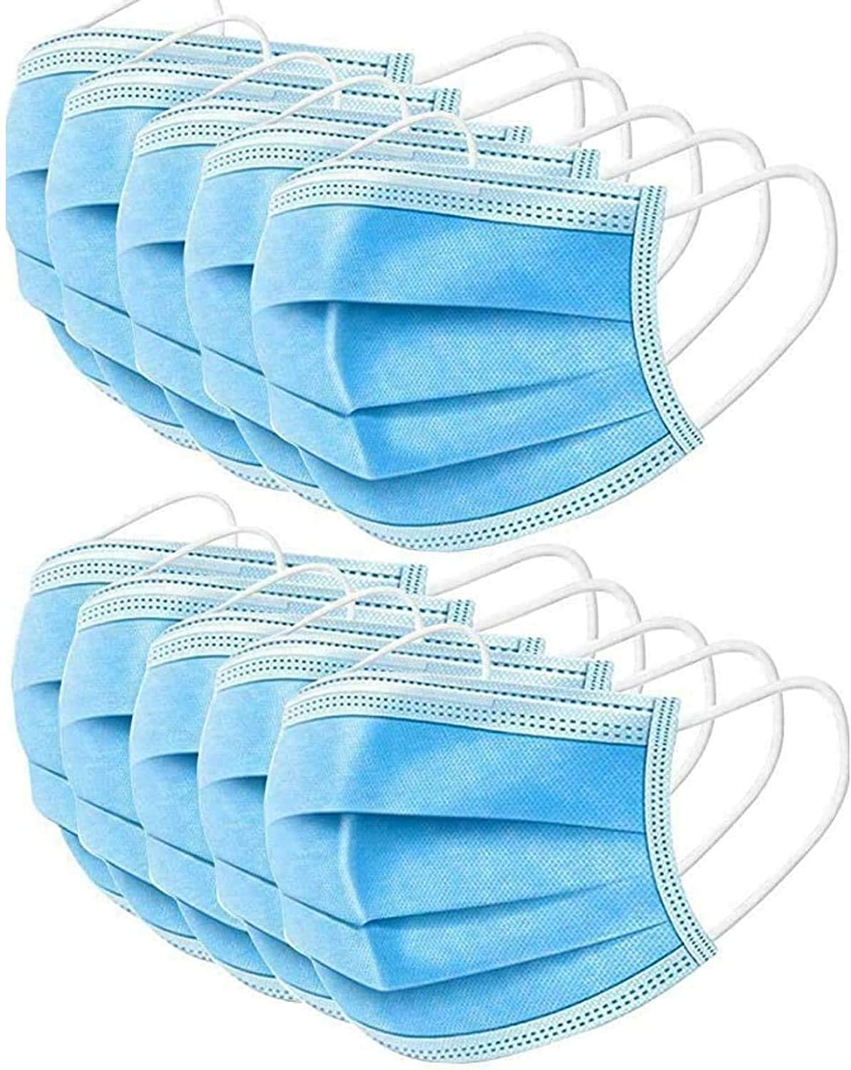3-Ply Disposable Face Masks, Blue - 50 Pack (1 Count) - Comfortable & Breathable for Daily Use, Travel, and Public Safety