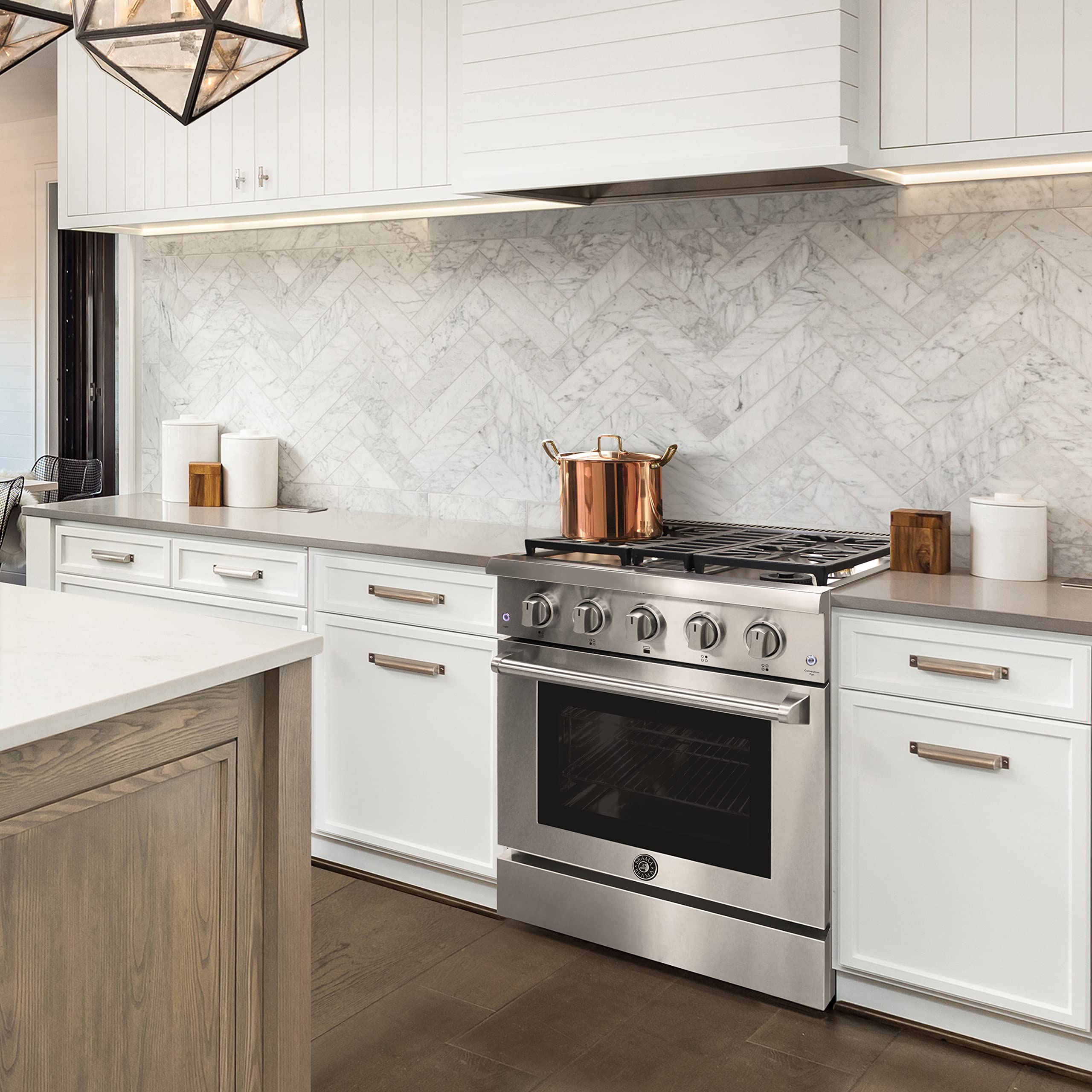 BRAMA 30-Inch Freestanding Gas Range with 4 Burner Cooktop - 4.2 Cu.Ft. Convection Oven, Broil Function & Continuous Cast Iron Grates - Stainless Steel Construction for Modern Kitchens - Perfect for Home Cooking, Baking & Entertaining