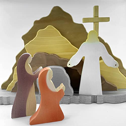 Handmade Wooden Easter Resurrection Scene - Nativity Set for Jesus Birth - Religious Easter Decorations for Home, Church, and Holiday Celebrations