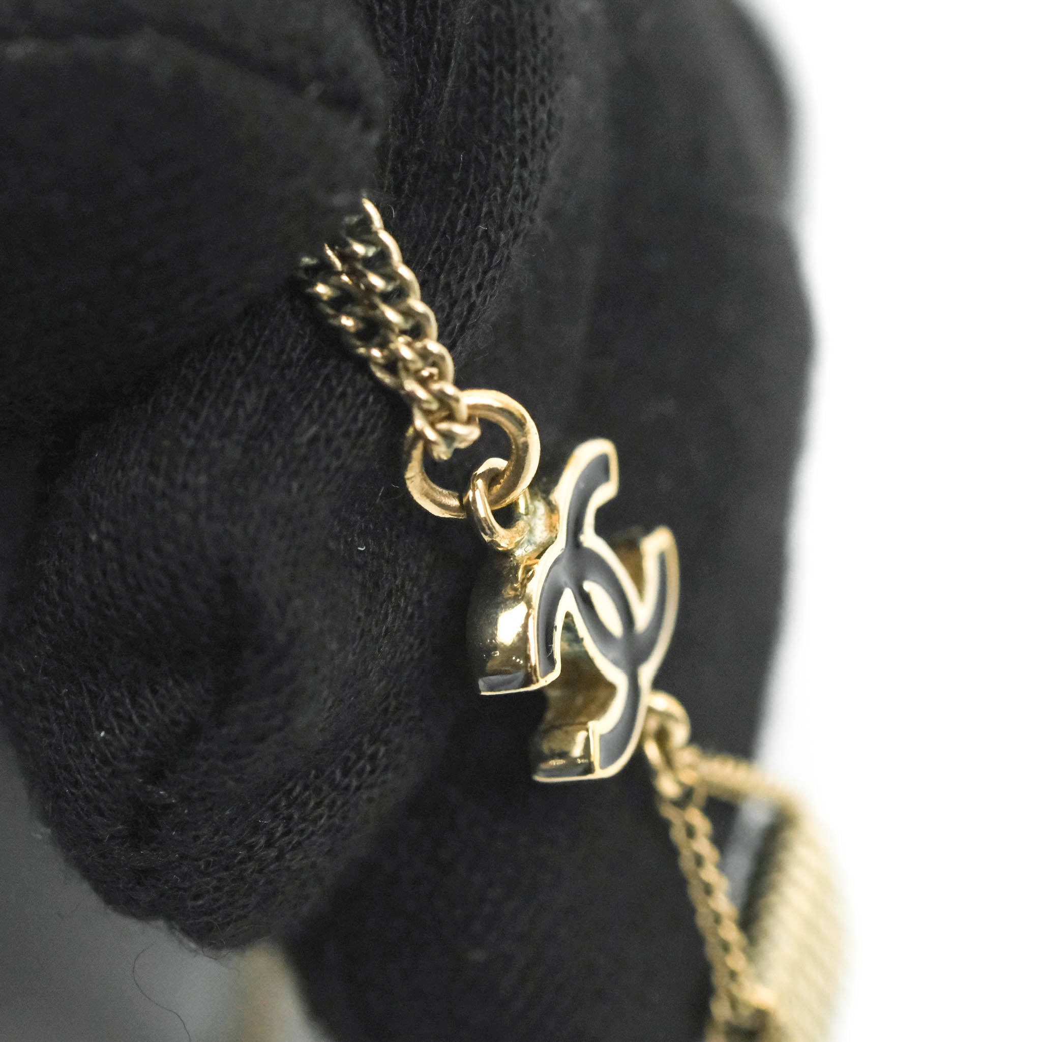 Chanel CC Black Enamel Flap Bag Charm Pendant Necklace in Gold Tone - Elegant Jewelry Gift for Women, Perfect for Parties, Date Nights & Special Occasions