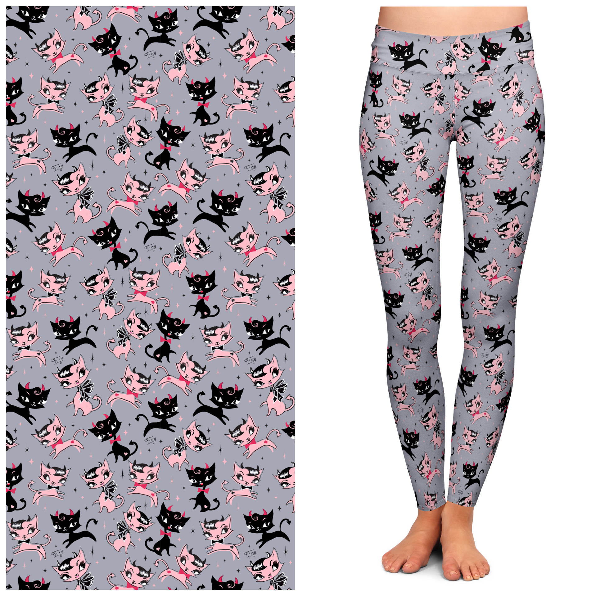 Bad Kitty Leggings by Miss Fluff x Lipstick & Chrome - Stylish Women's Fashion Leggings for Yoga, Workout & Casual Wear