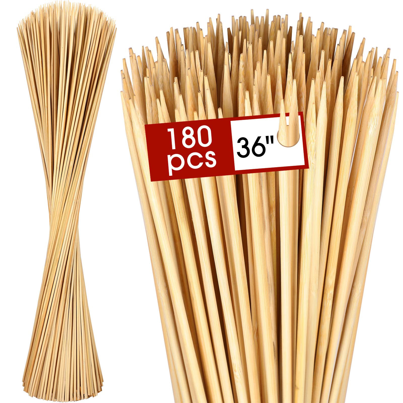 180-Piece Bamboo Marshmallow Roasting Sticks - 36 Inch Thick Bamboo Skewers for Camping, BBQ, Fire Pits | Disposable Hot Dog Forks & Kebab Sticks for Outdoor Cooking, Picnics, and Backyard Parties