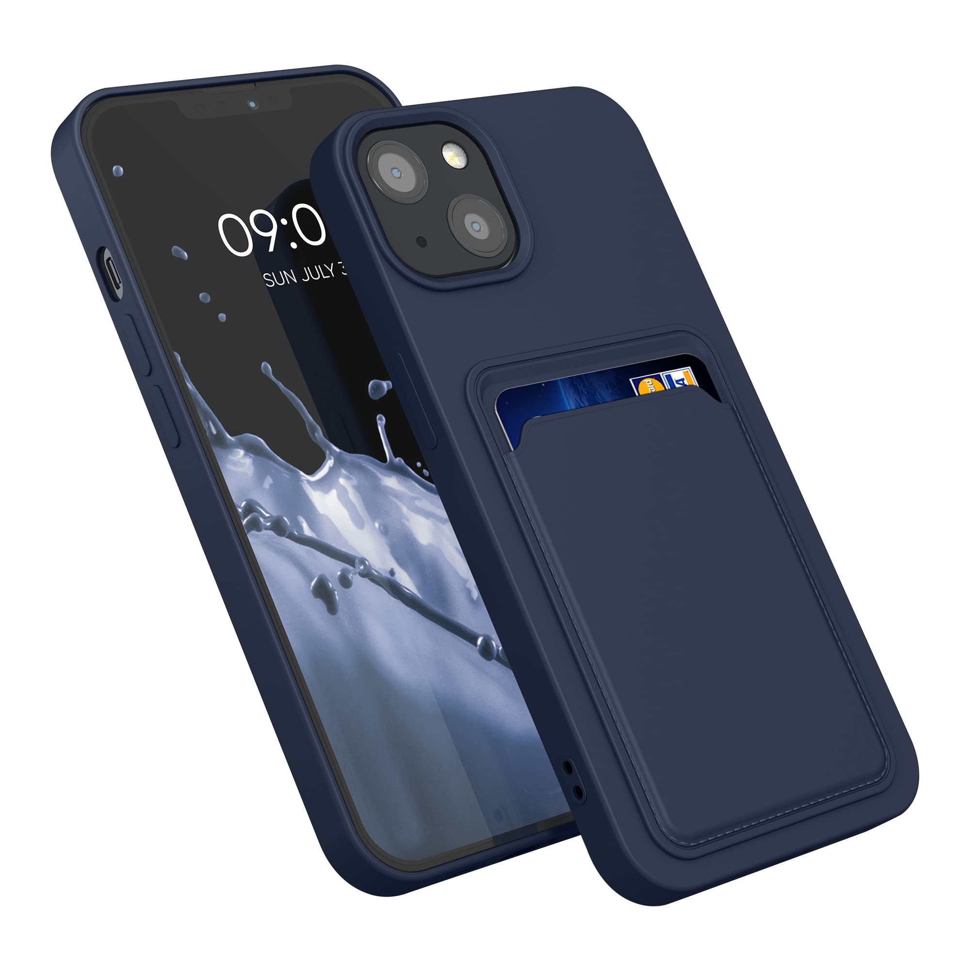 kwmobile Shockproof TPU Phone Case with Credit Card Holder for Apple iPhone 13 - Slim Protective Cover in Dark Blue | Perfect for Everyday Use, Travel & Outdoor Activities